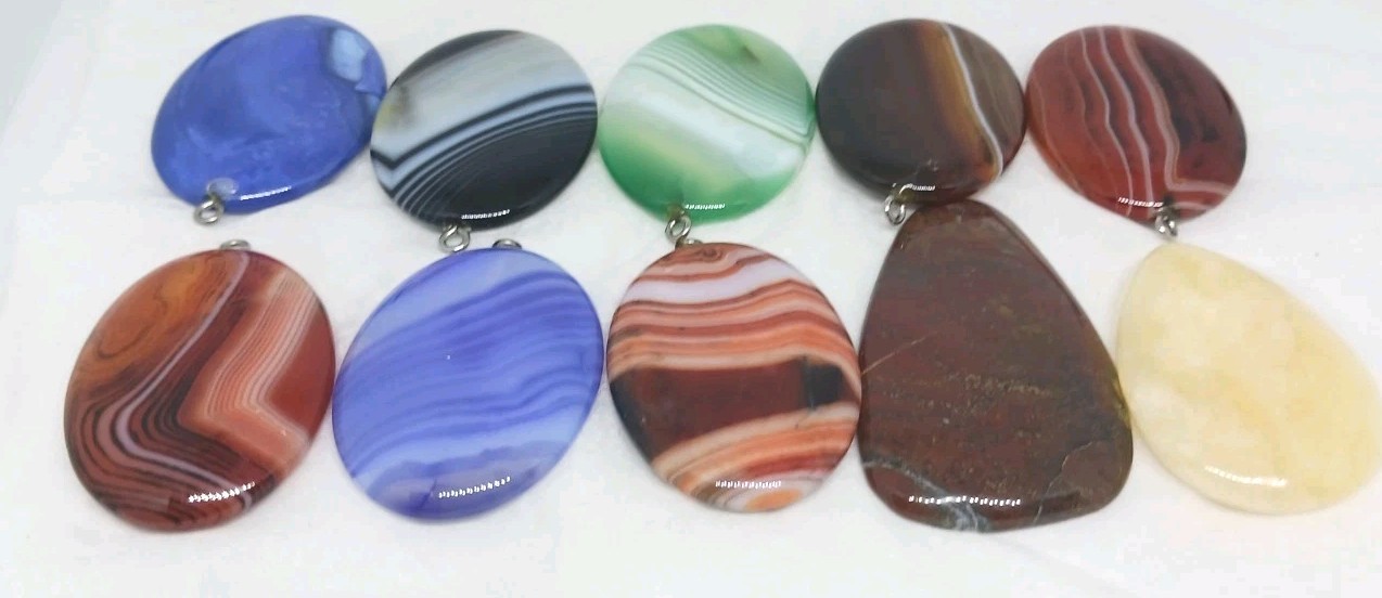 10 Gemstone Pendants Cabochon dyed drilled agate eyelet drilled no bail pendant