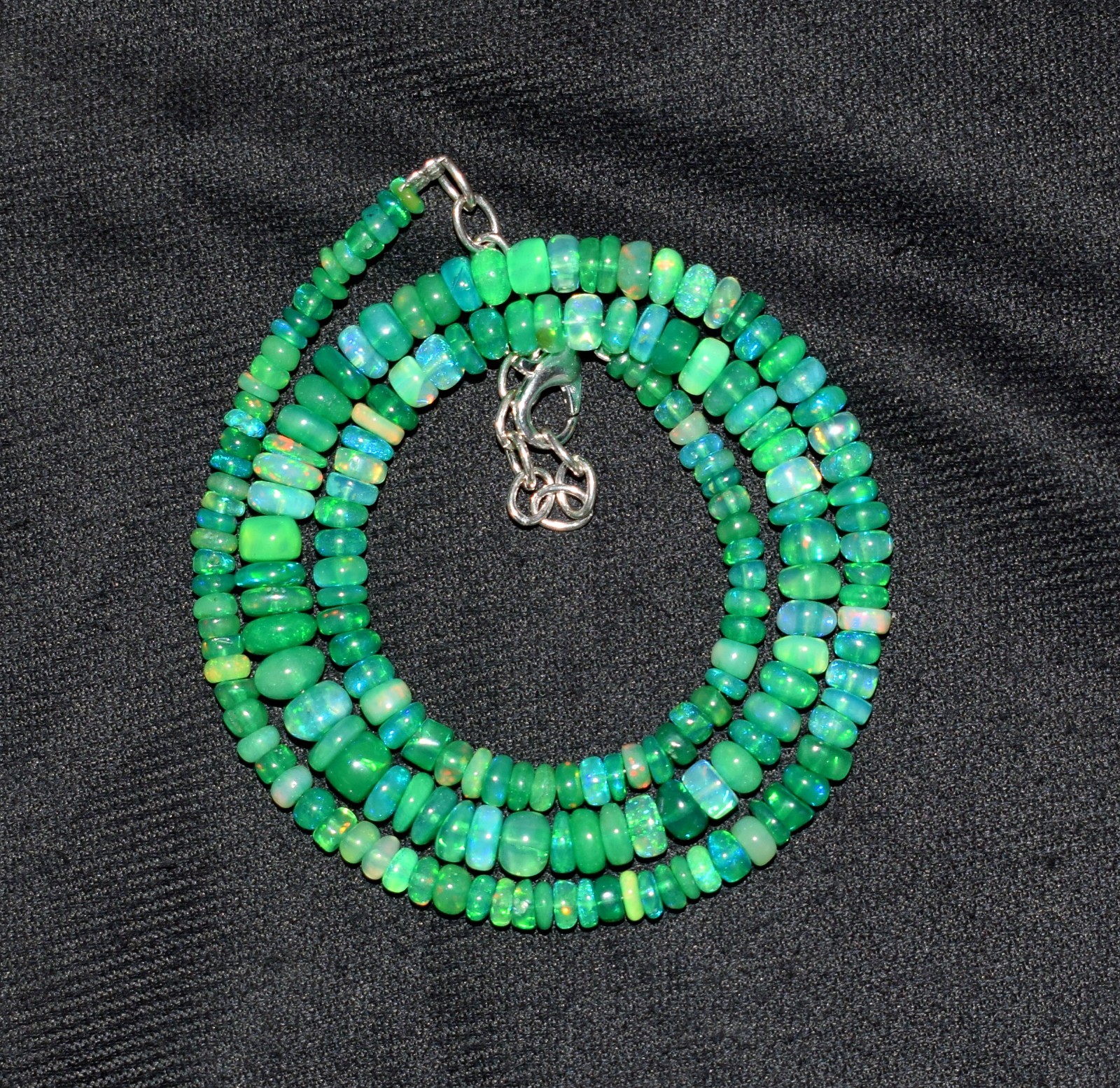 16″Natural Ethiopian Opal Wello Fire Opal Gemstone Bead Necklace