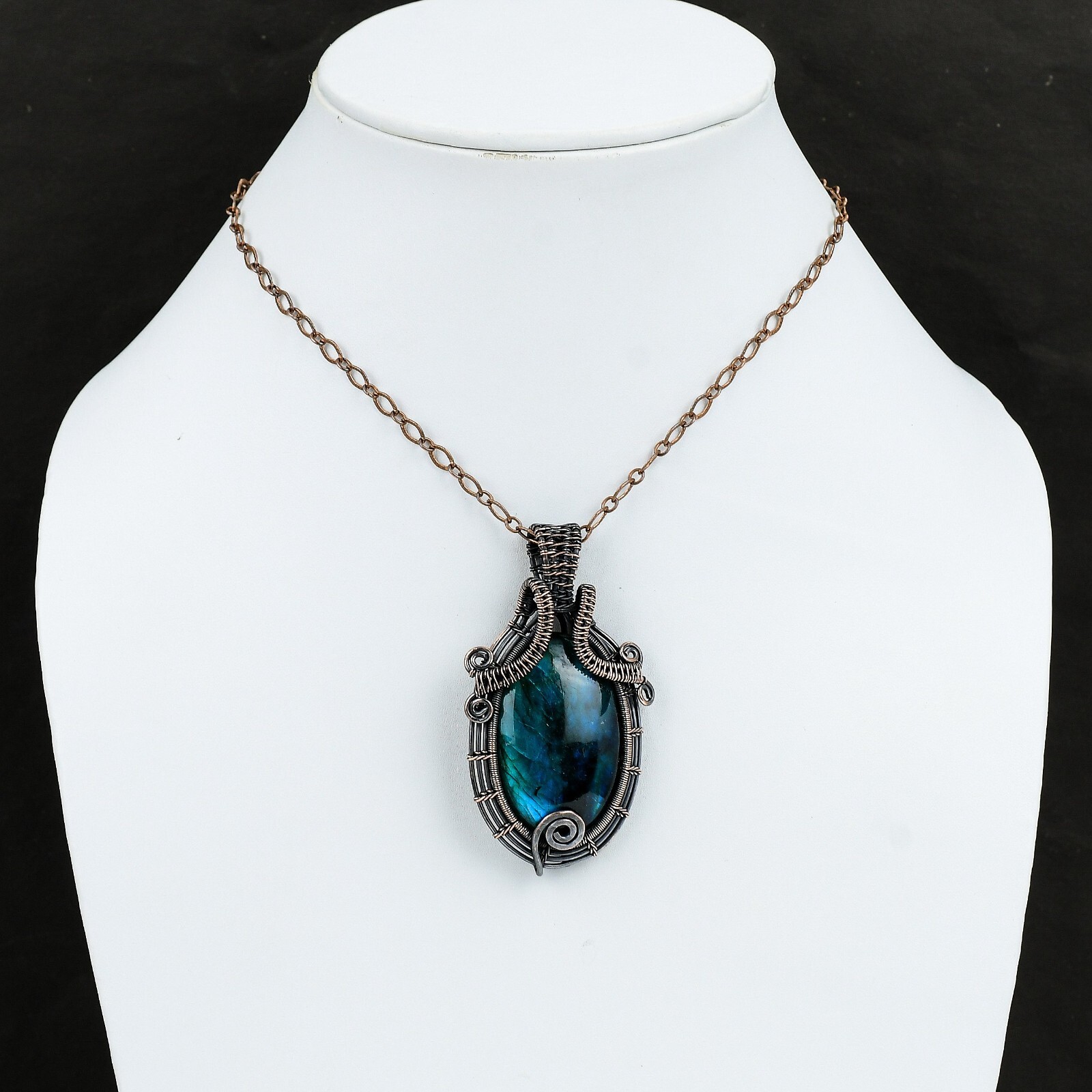 Gift For Her Neon Flash Labradorite Wire Wrapped Pendant Copper Jewelry 2.56″