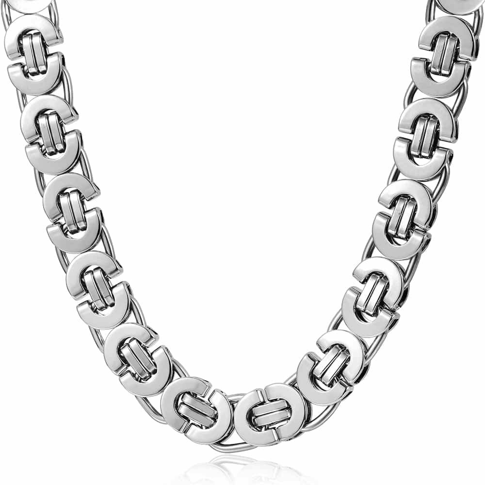 11mm Men’s Silver Flat Byzantine Chain Necklace Bracelet Set Stainless Steel