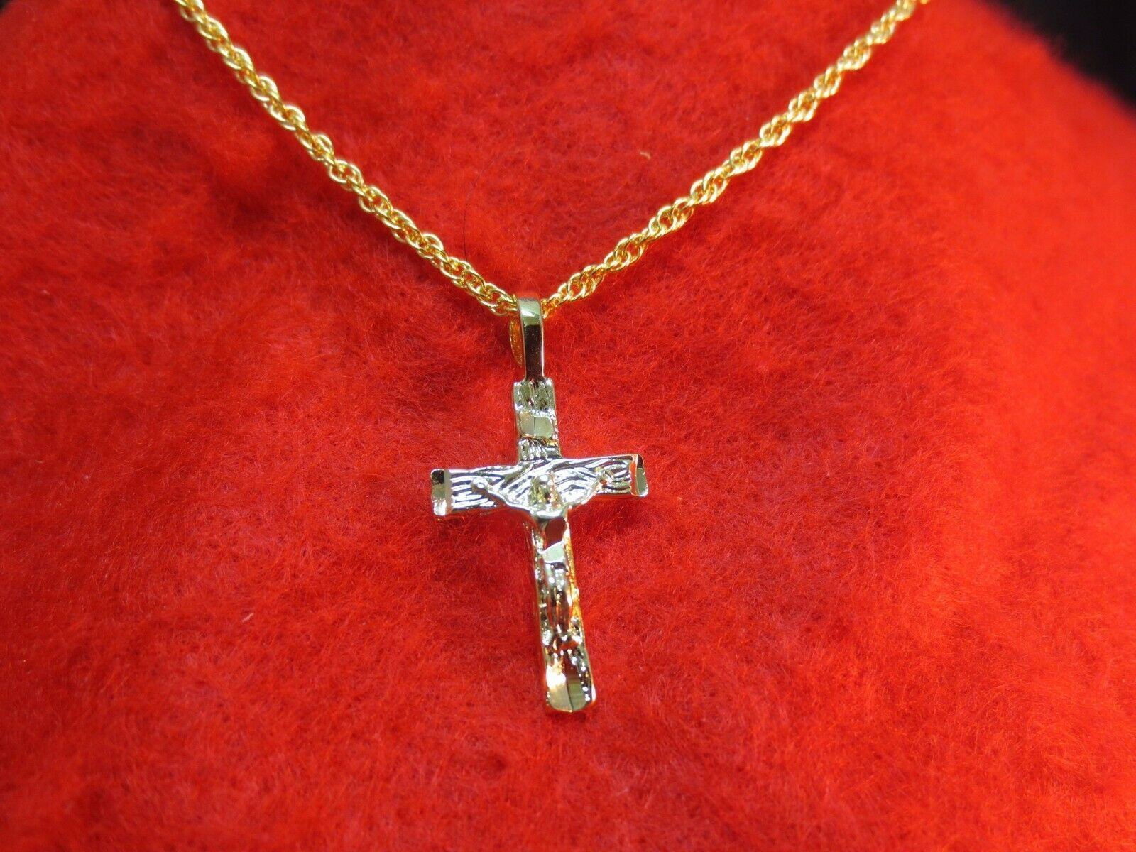 14 KT GOLD EP CRUCIFIX CROSS CHARM PENDANT & 16,18,20,24 or30″ ROPE CHAIN -2052