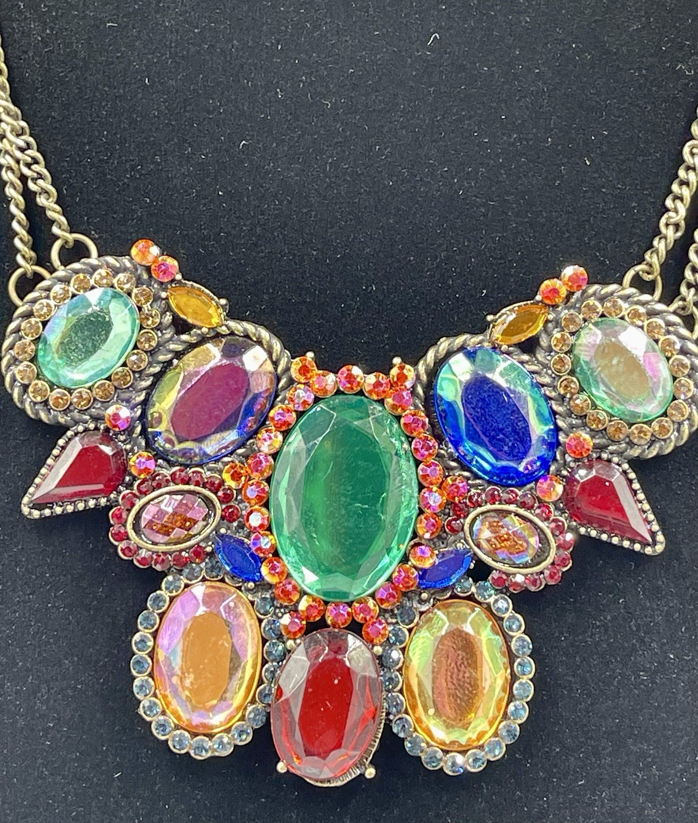 Multi-Color Faceted Rhinestone Statement Necklace & Matching Earring Set FJ-28
