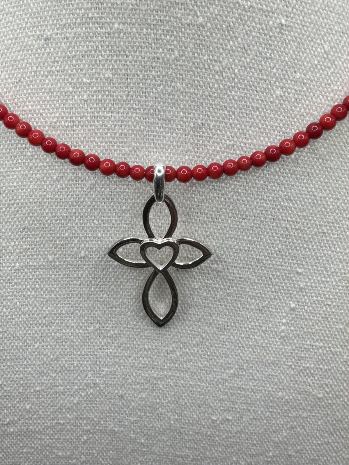 Barse Cross Your Heart Memory Wire Necklace- Bamboo Coral – Silver- NWT