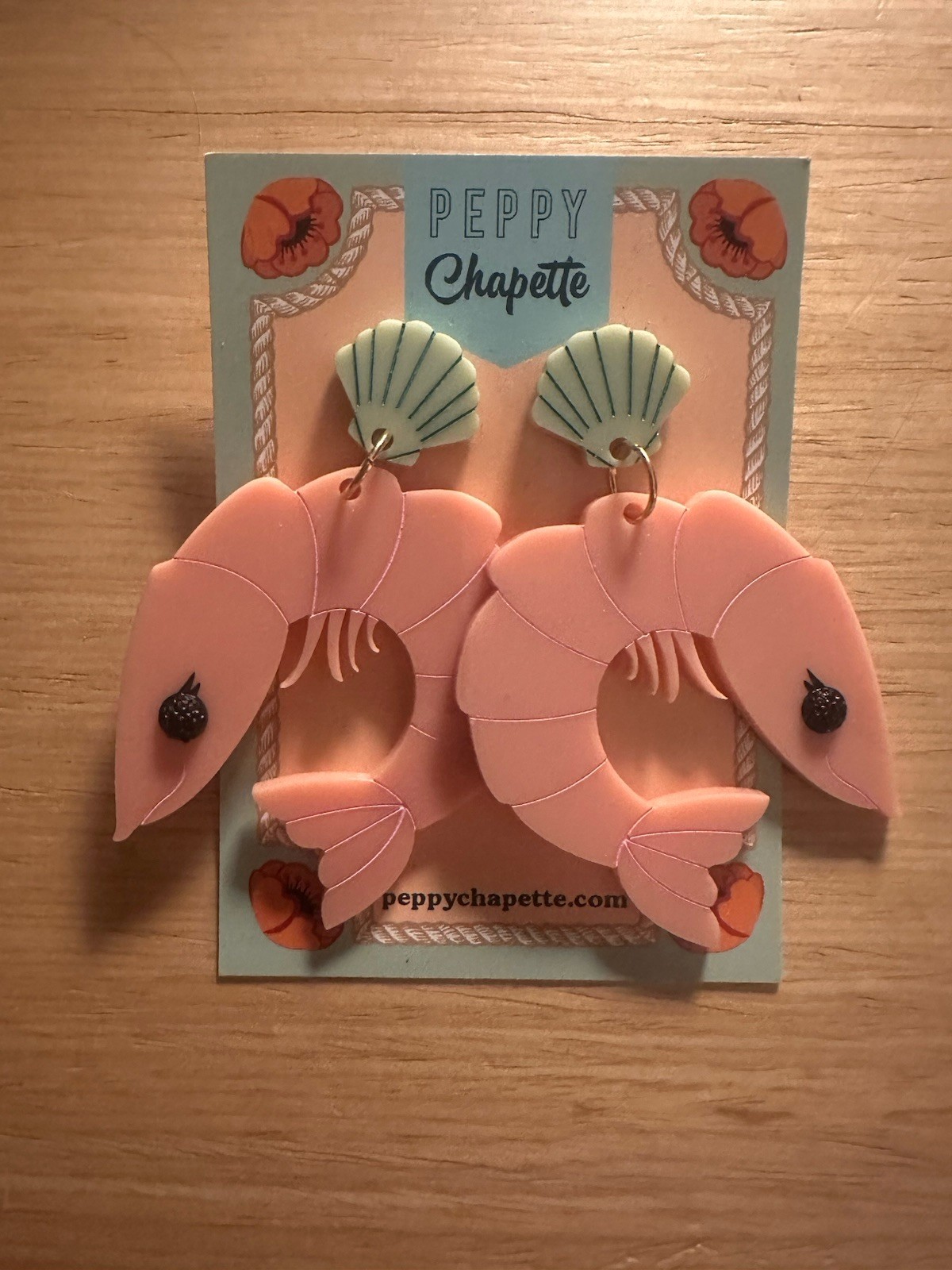 Peppy Chapette Pam Prawn (Pink) Earrings – set avail with brooch $75+BF