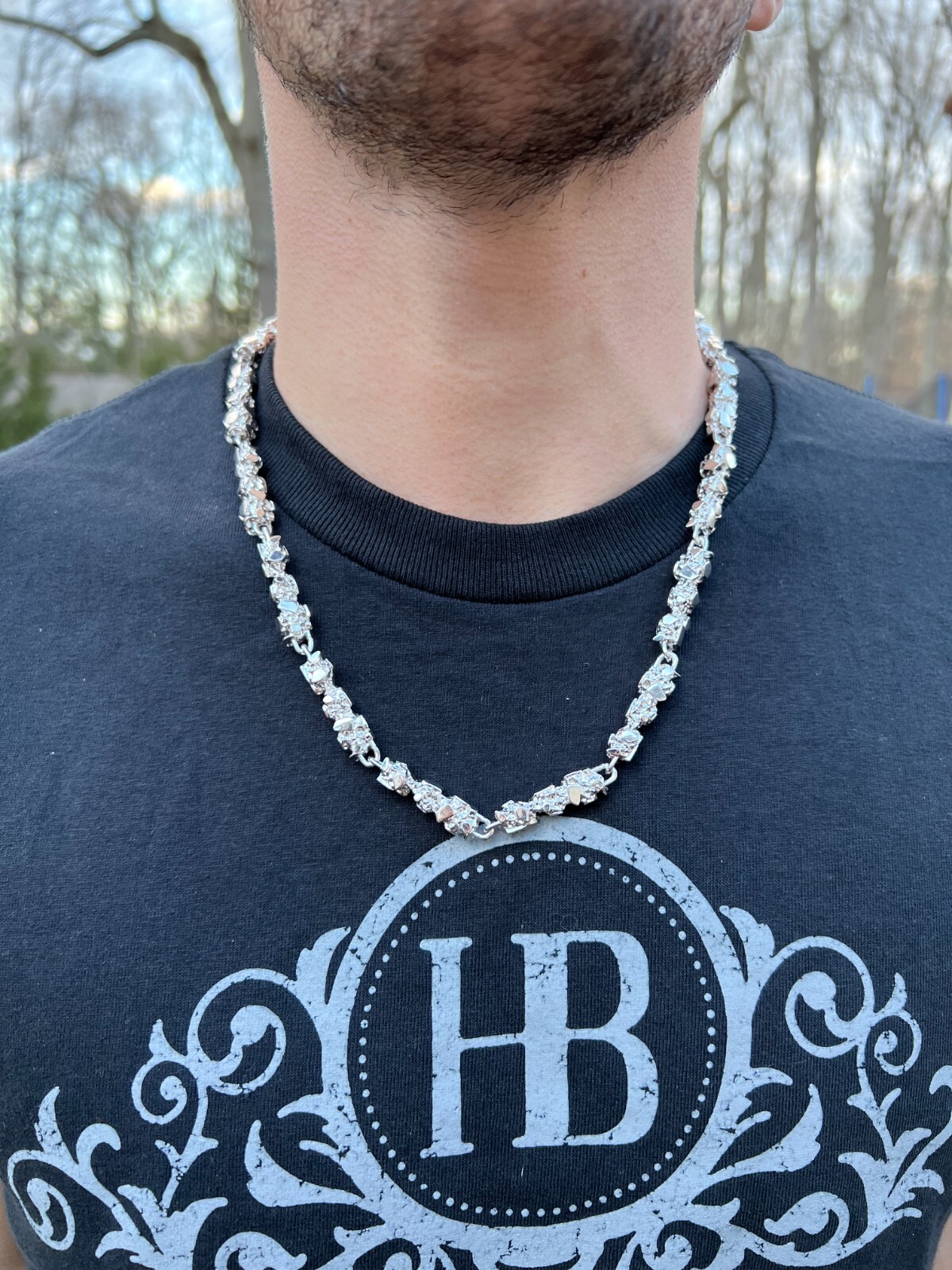 Mens HEAVY Real Solid 925 Sterling Silver Nugget Link Chain Necklace 8mm 18-30″