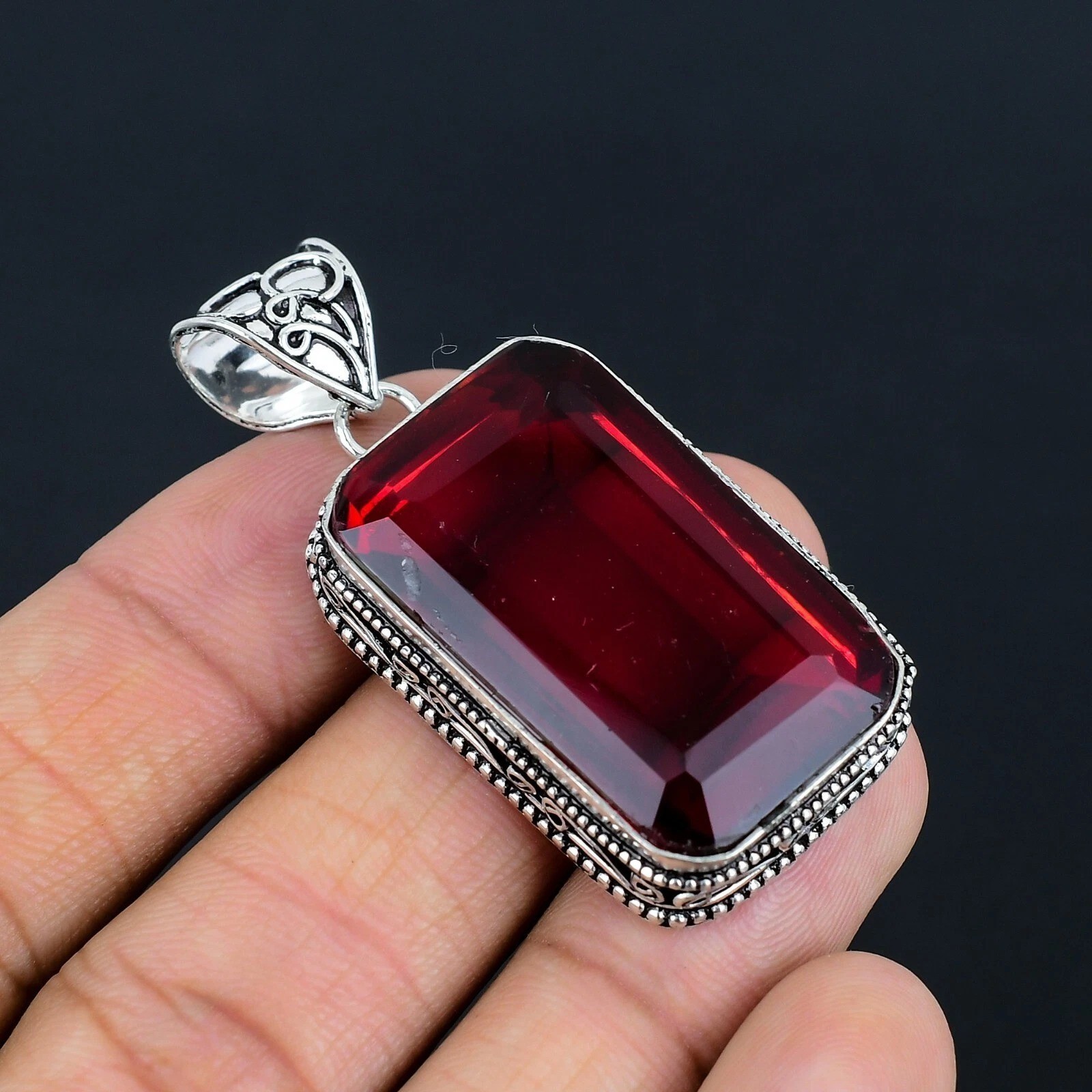 Mozambique Garnet Gemstone Handmade 925 Sterling Silver Jewelry Pendant 2.10″