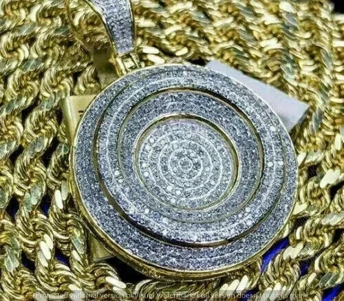 2Ct Round Cut Real Moissanite Men’s Medallion Pendant 14K Yellow Gold Plated