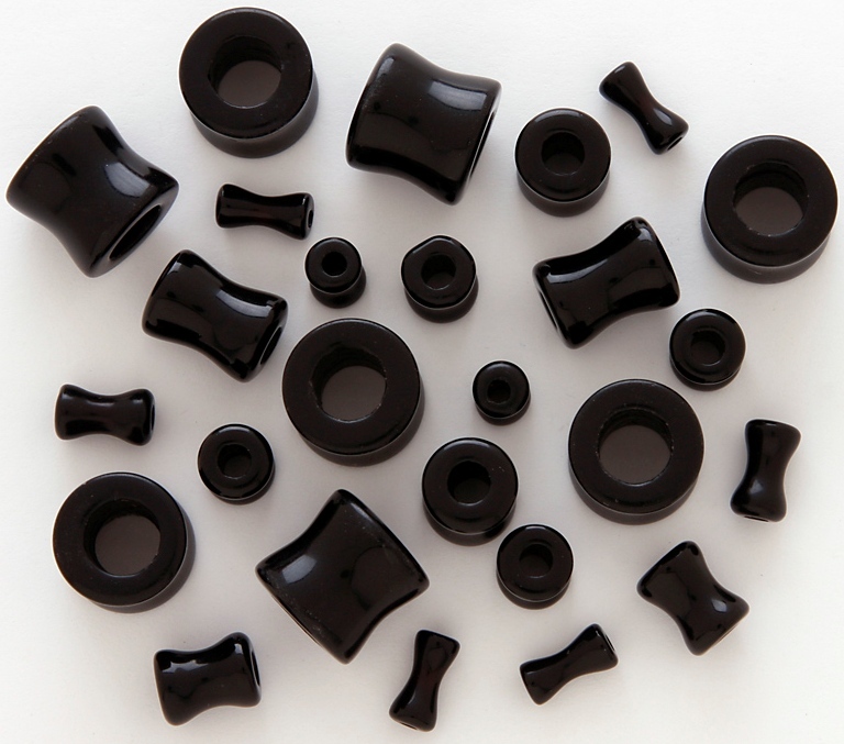 1 Pair 8g Organic Black Onyx Stone Tunnels Plugs Eyelet Eight Gauge 3mm