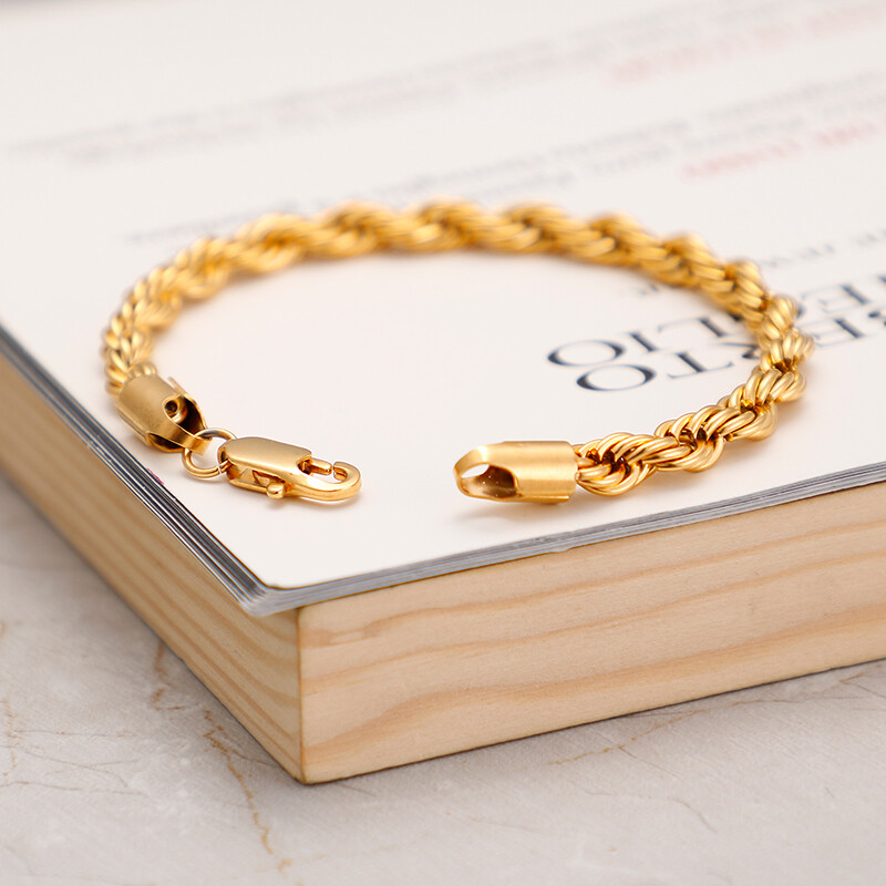 316L Stainless Steel Rope Chain Bracelet Titanium Steel 18K Gold Plated Bangle