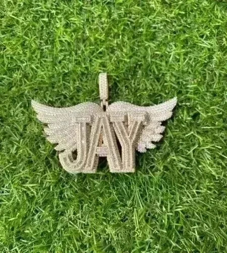 4.00 Ct Round Cut Real Moissanite Custom Name Pendant 14K Yellow Gold Plated