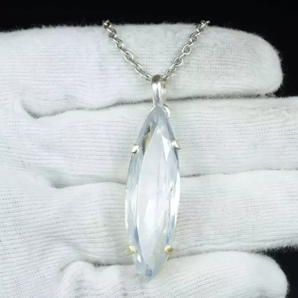 Natural Certified 97 Ct+ Marquise White Zircon Pendant 925 Silver AG Gemstone