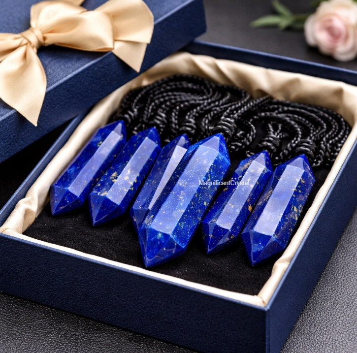 Natural Lapis Lazuli Hexagon Point Pendant Spiritual Healing Amulet Necklace