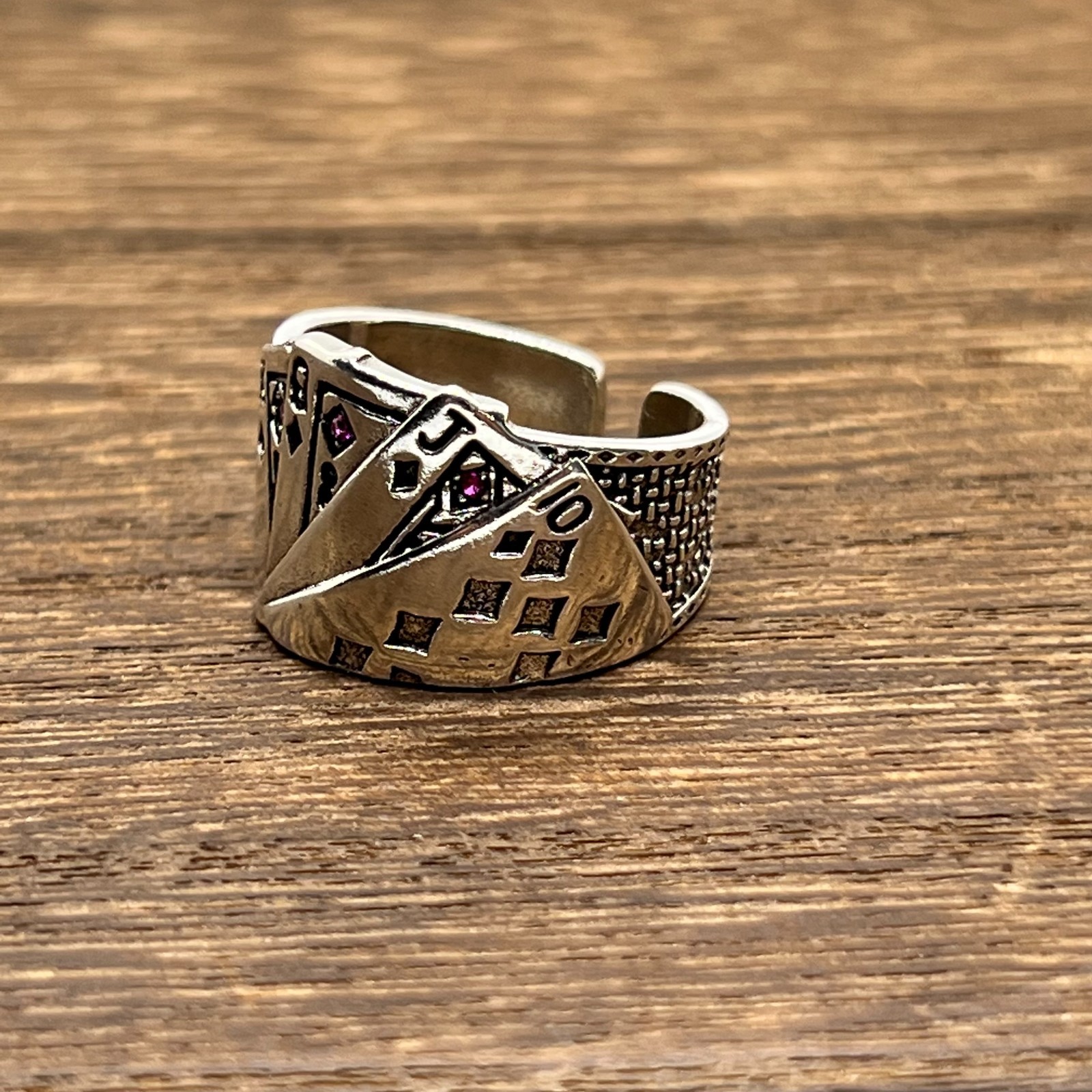 Mens 925 Silver Plated Ring Adjustable Royal Flush Playing Card Resizable Sterli