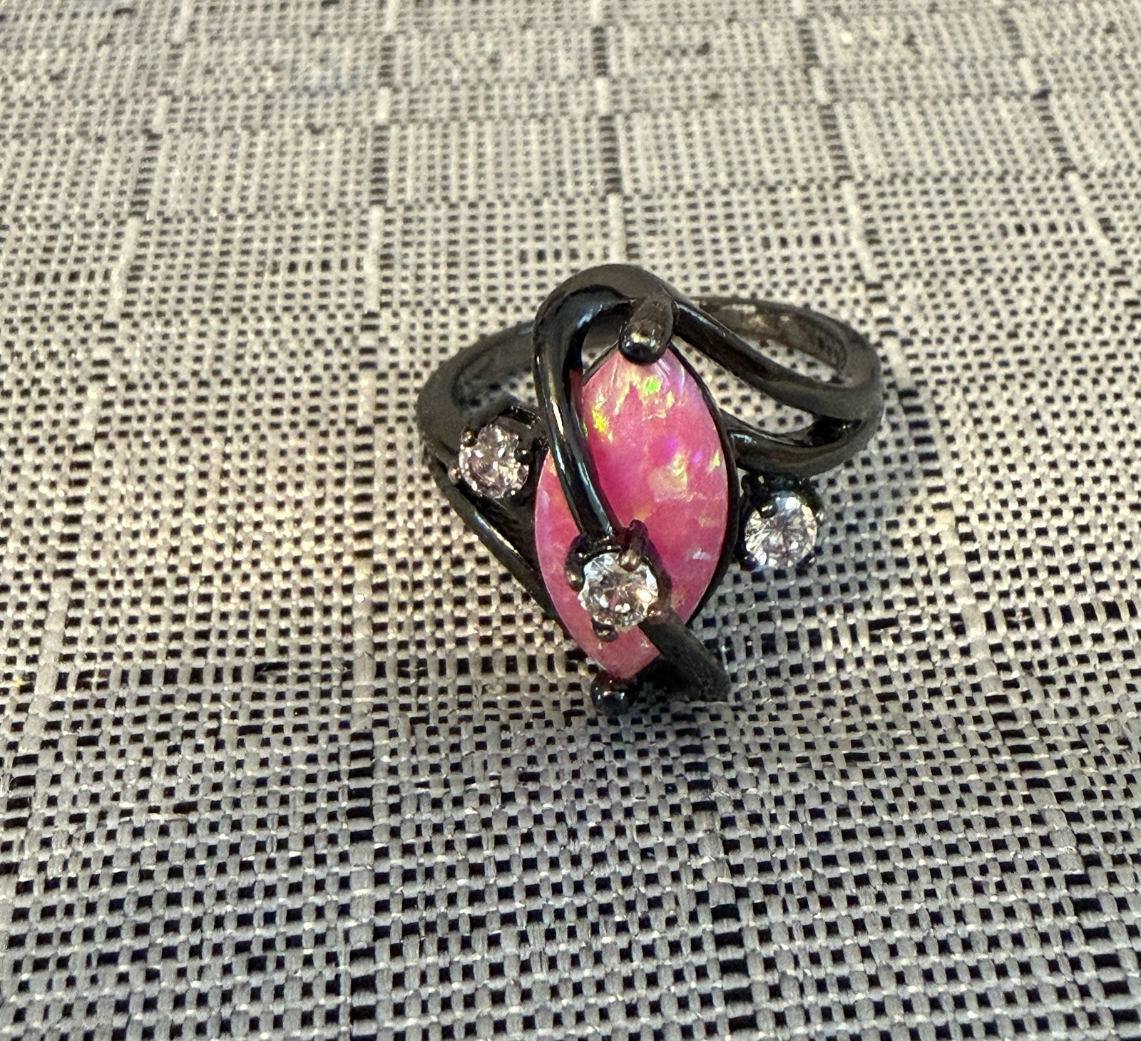 Solid 10k Black Gold Pink Opal Gothic Ring