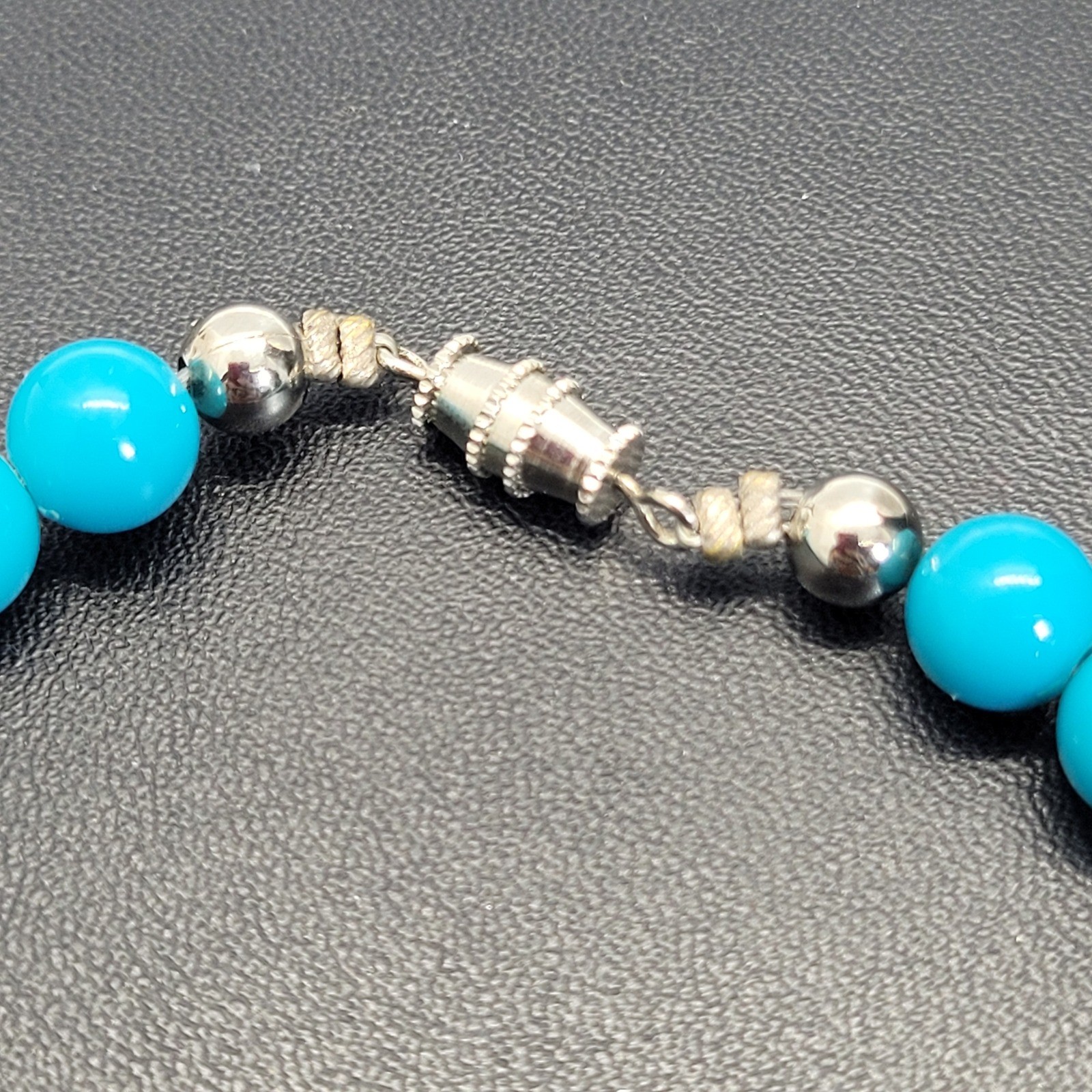 Blue Ombre Ceramic Disc Statement Necklace Turquoise Beaded Barrel Clasp 18in
