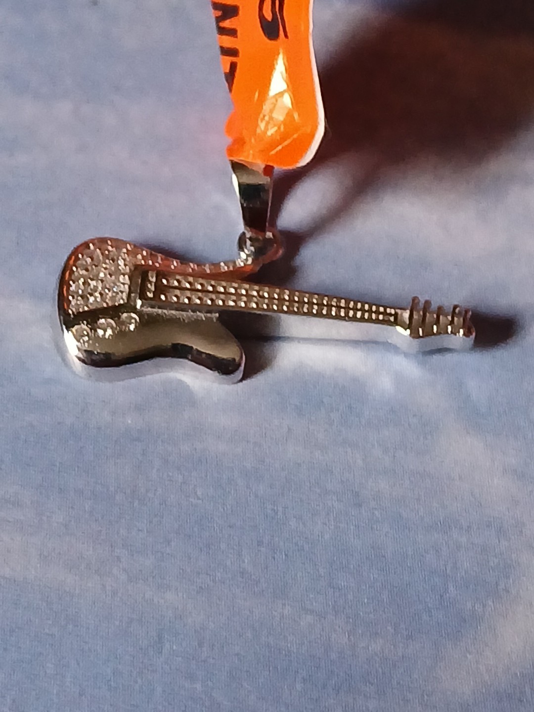 Sterling Silver .50ctw Moissanite Guitar Pendant W/ Rhodium Platinum Plating