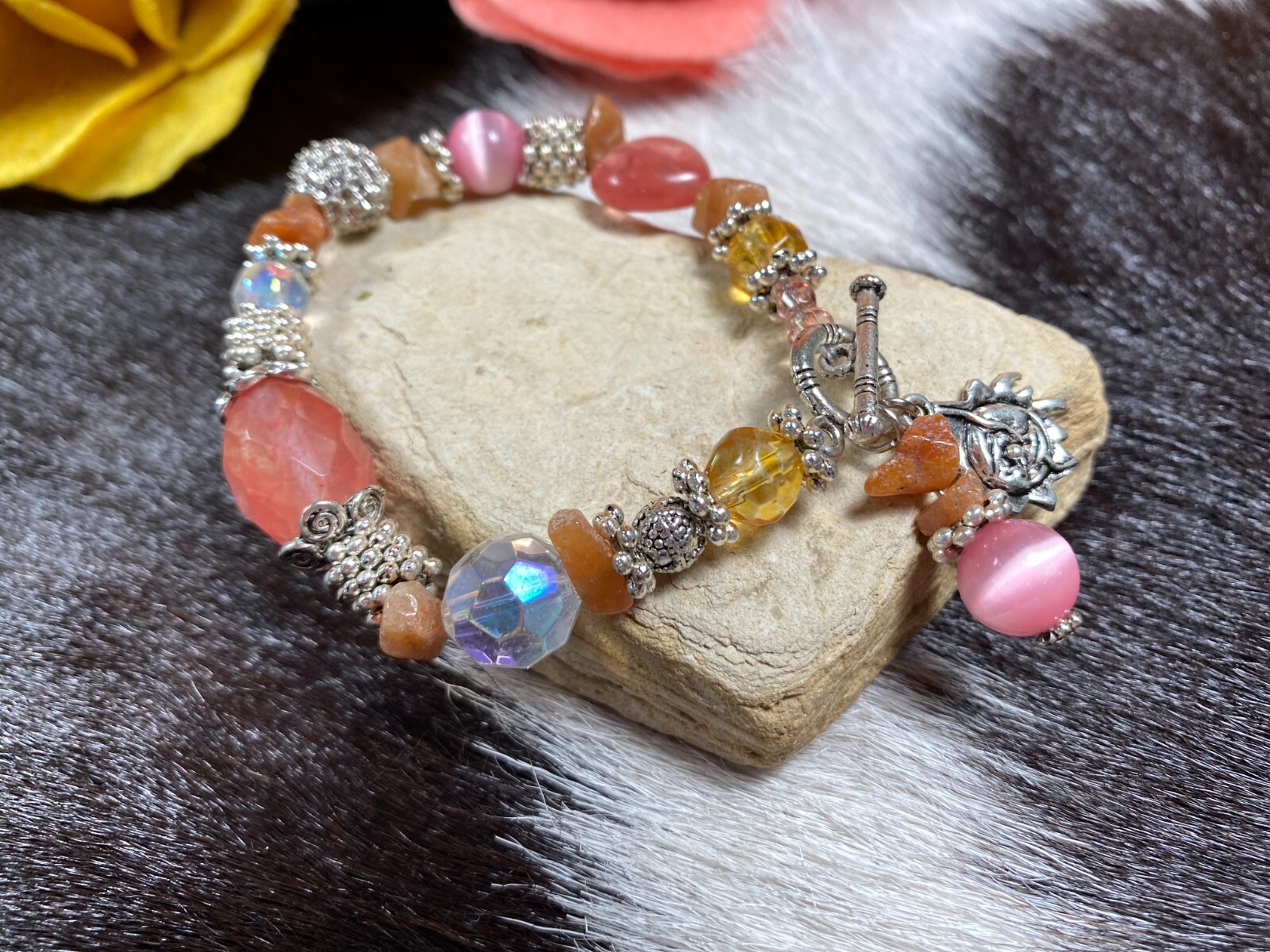 Colorful Bracelets Wholesale Lot of 12 Multi Color Angel Beaded Toggle Bracelet