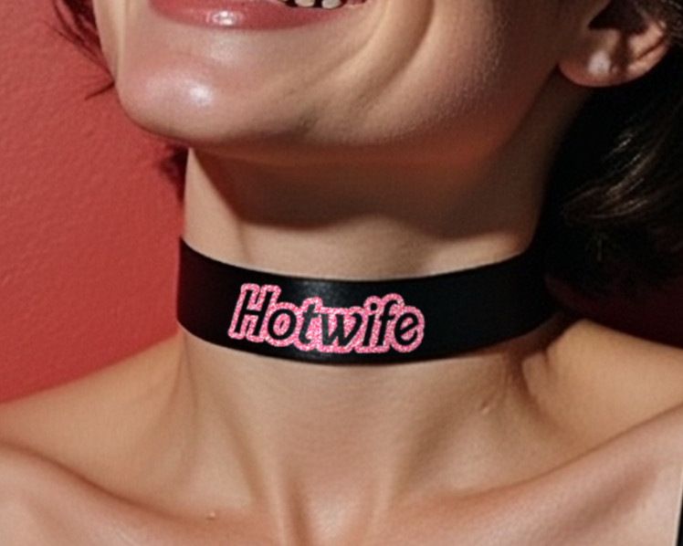 Hotwife Glitter Choker Collar Faux Leather Plus Size Necklace