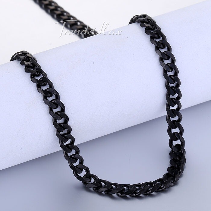 3/5/7mm 18-34″ Black Stainless Steel Necklace for Mens Unisex Curb Cuban Chain