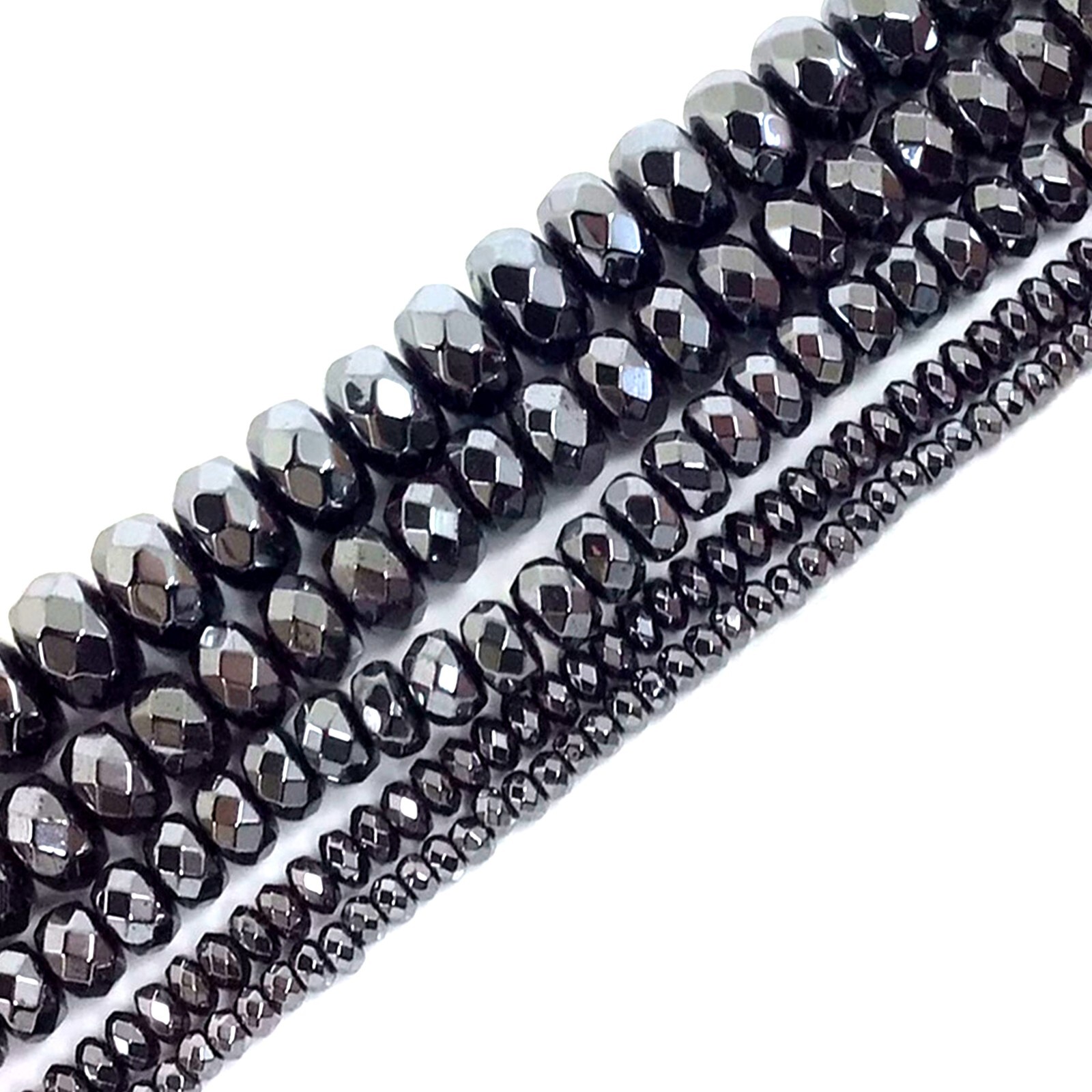 Shiny Black Hematite Faceted Rondelle Spacer Loose Beads 15″ 3mm 4mm 6mm 8mm