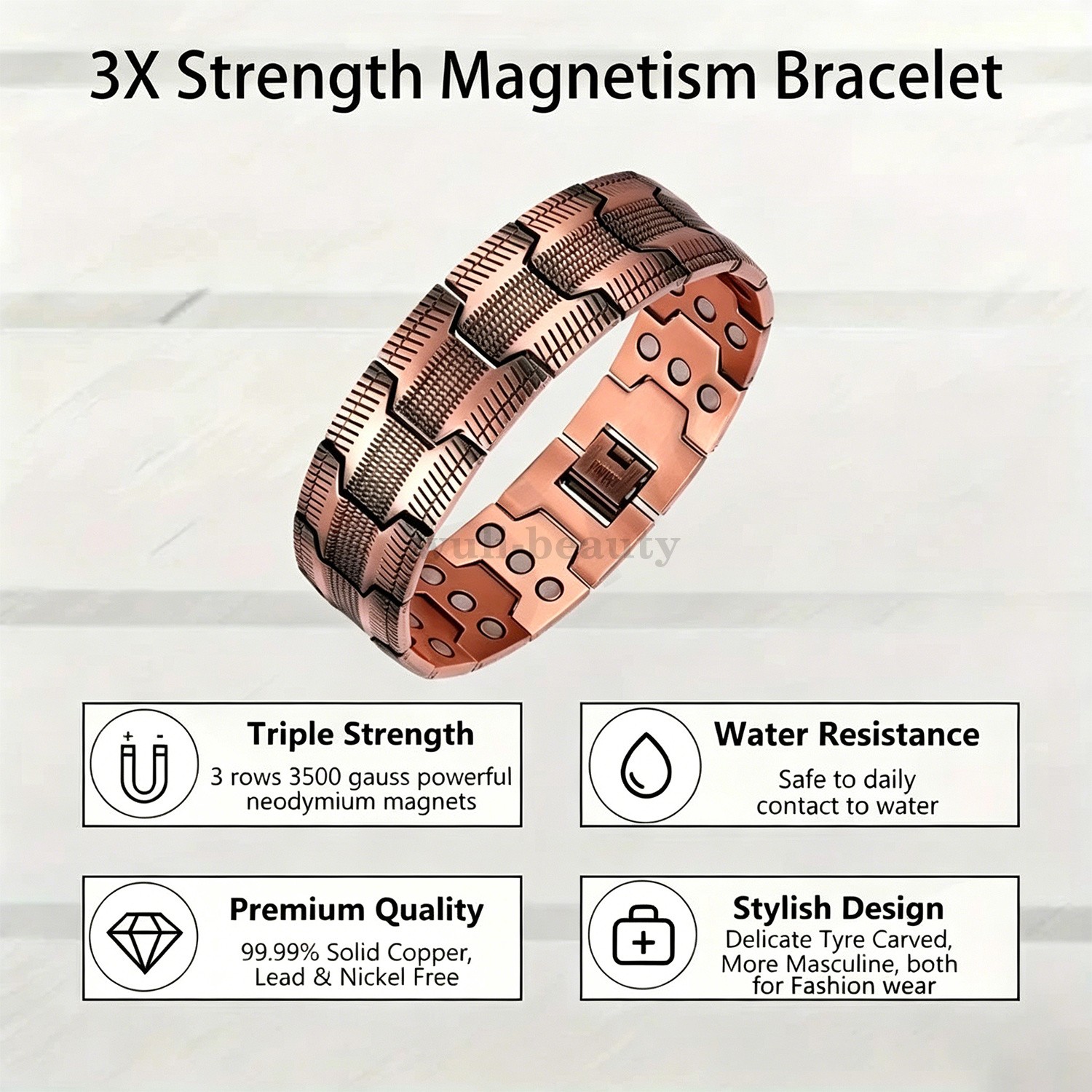 100% Pure Copper Magnetic Bracelet for Men Magnets Adjustable with Sizing Tool