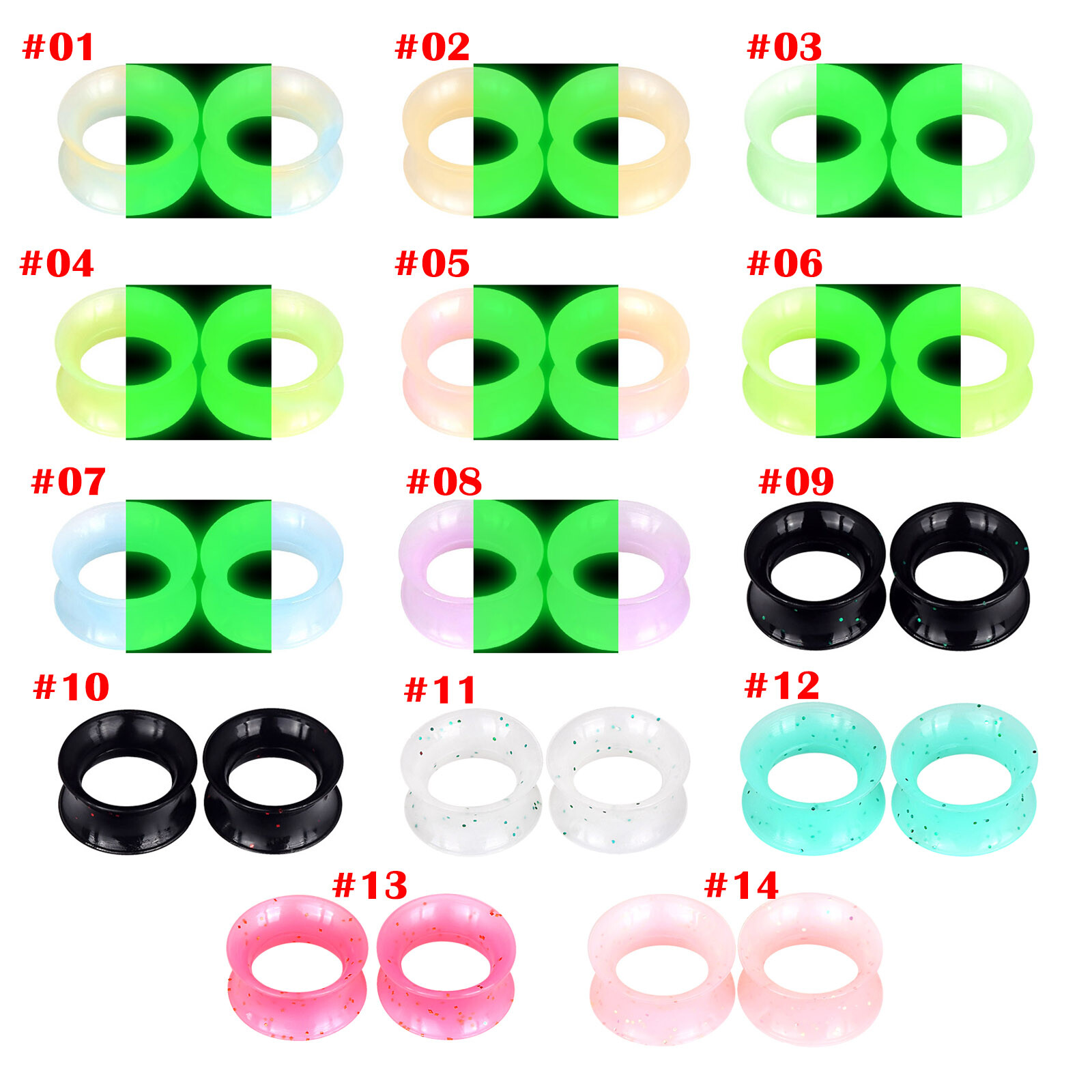 20Pcs Thin Silicone Earskin Tunnels Flexible Ear Gauge Kit Expander Plug 2g-3/4″
