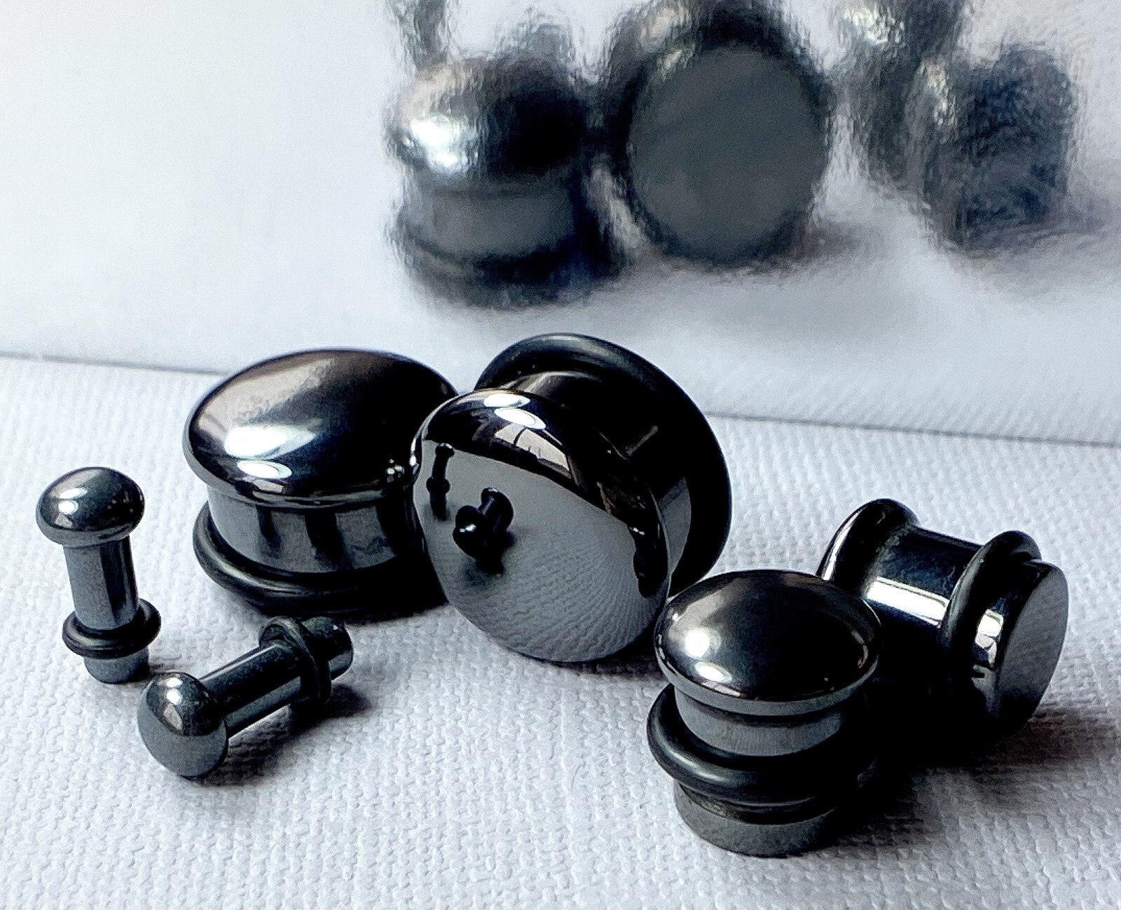 PAIR Single Flare Hematite Stone Plugs Gauges Guages Earlets Body Jewelry
