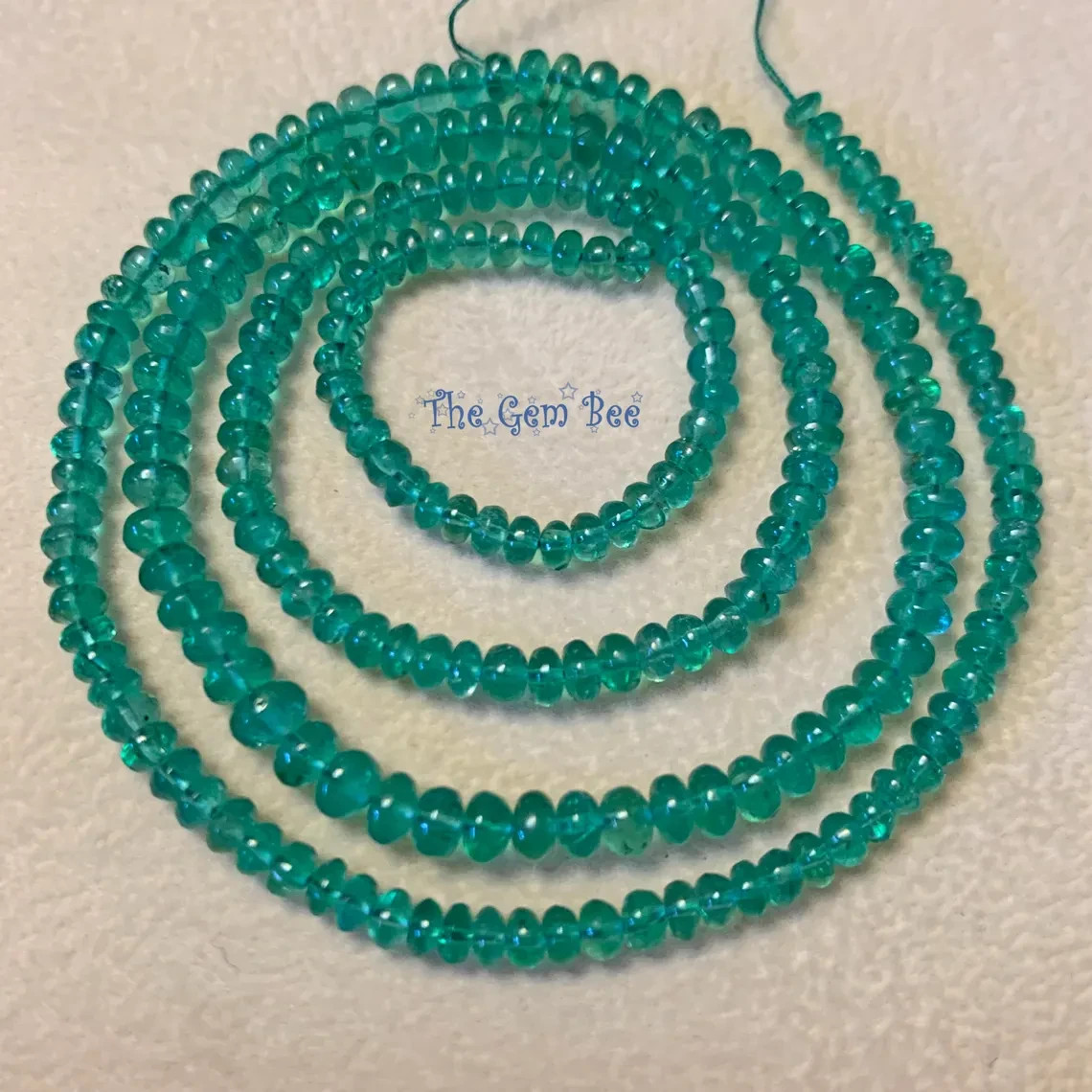 3mm-4.2mm Zambian TRANSPARENT Rich Green Emerald Smooth Rondelle Beads 19″ Long