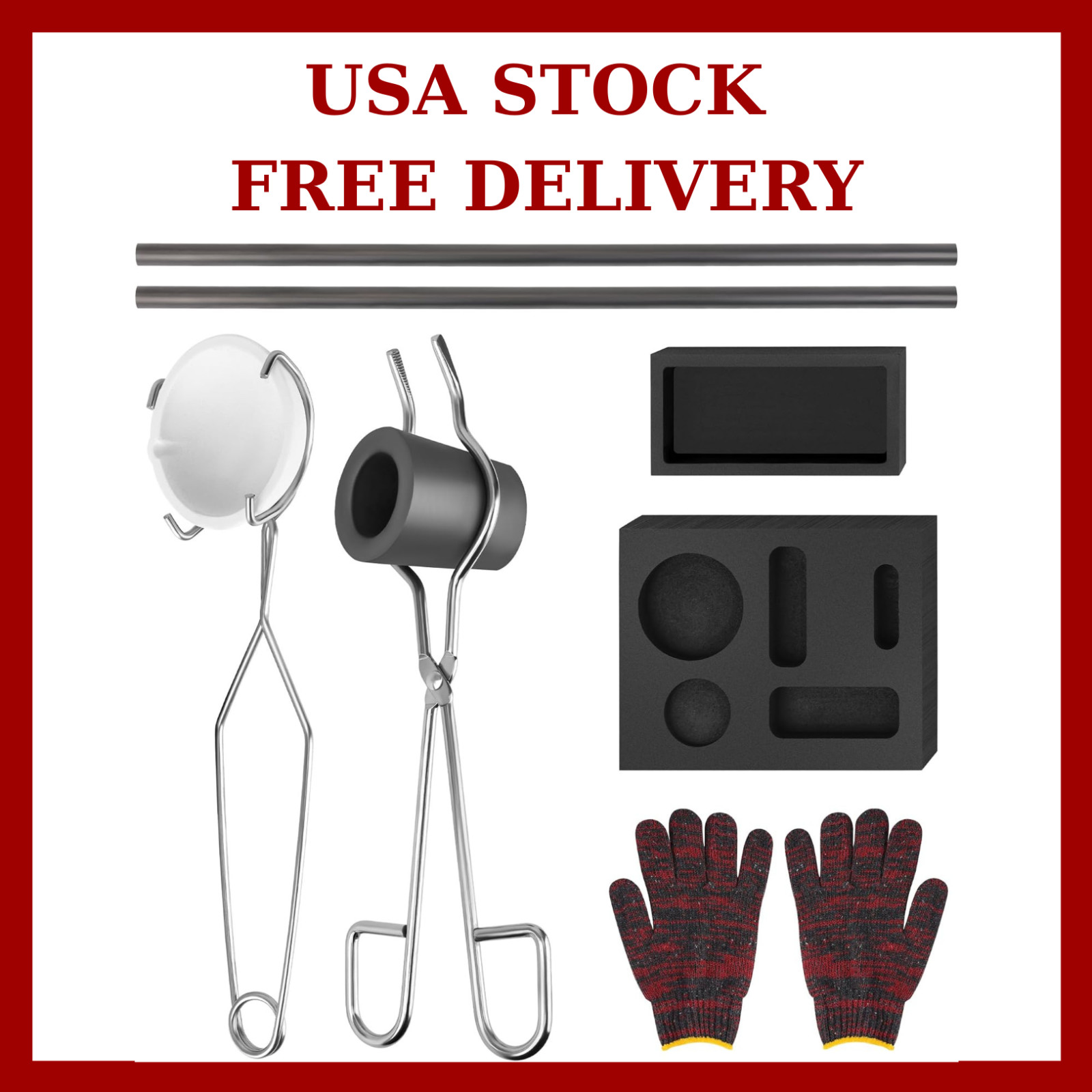 9 Pieces Graphite Torch Melting Casting Kit, Including 2 Crucible Stir Stick, 5-