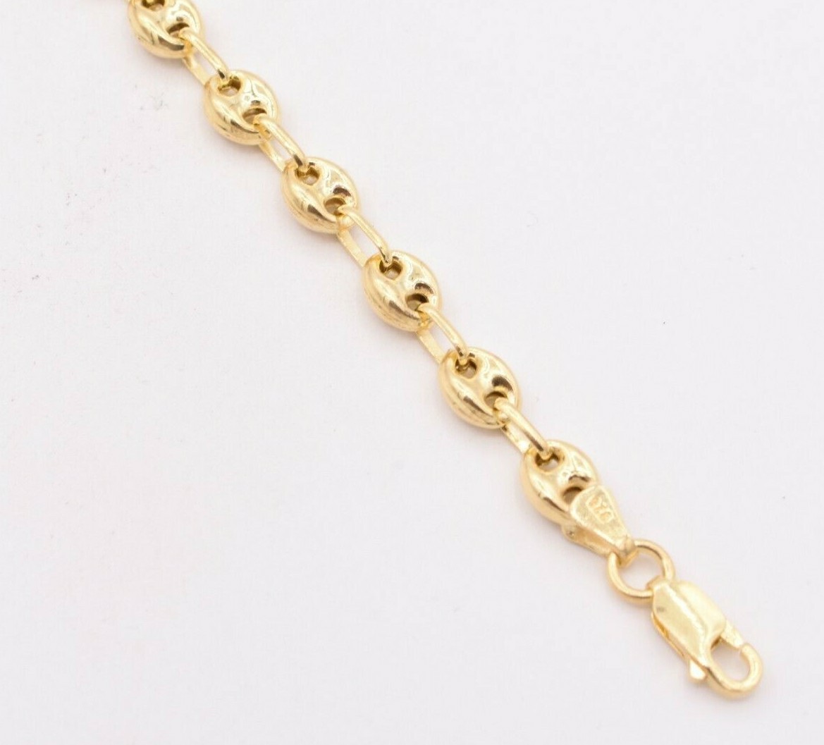4.5mm Puffed Anchor Mariner Ankle Bracelet 14K Yellow Gold Plated Silver 925