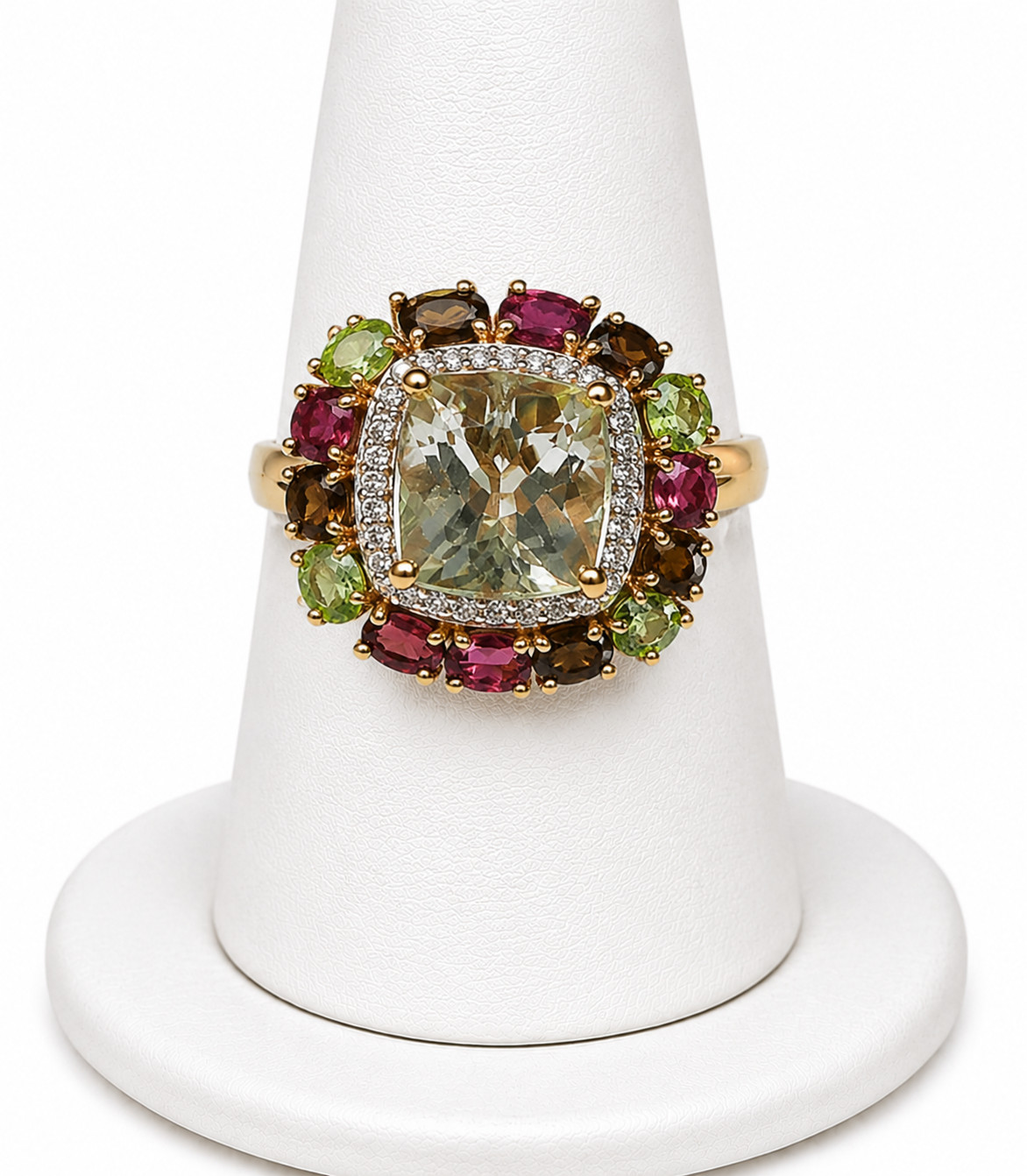 Statement AAA Montezuma Prasiolite Multi-Tourmaline Zircon 8 CTW Ring Size 9 NEW