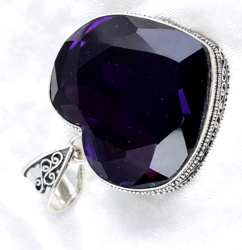 African Amethyst Heart Gemstone Handmade 925 Sterling Silver Jewelry Pendant 2″