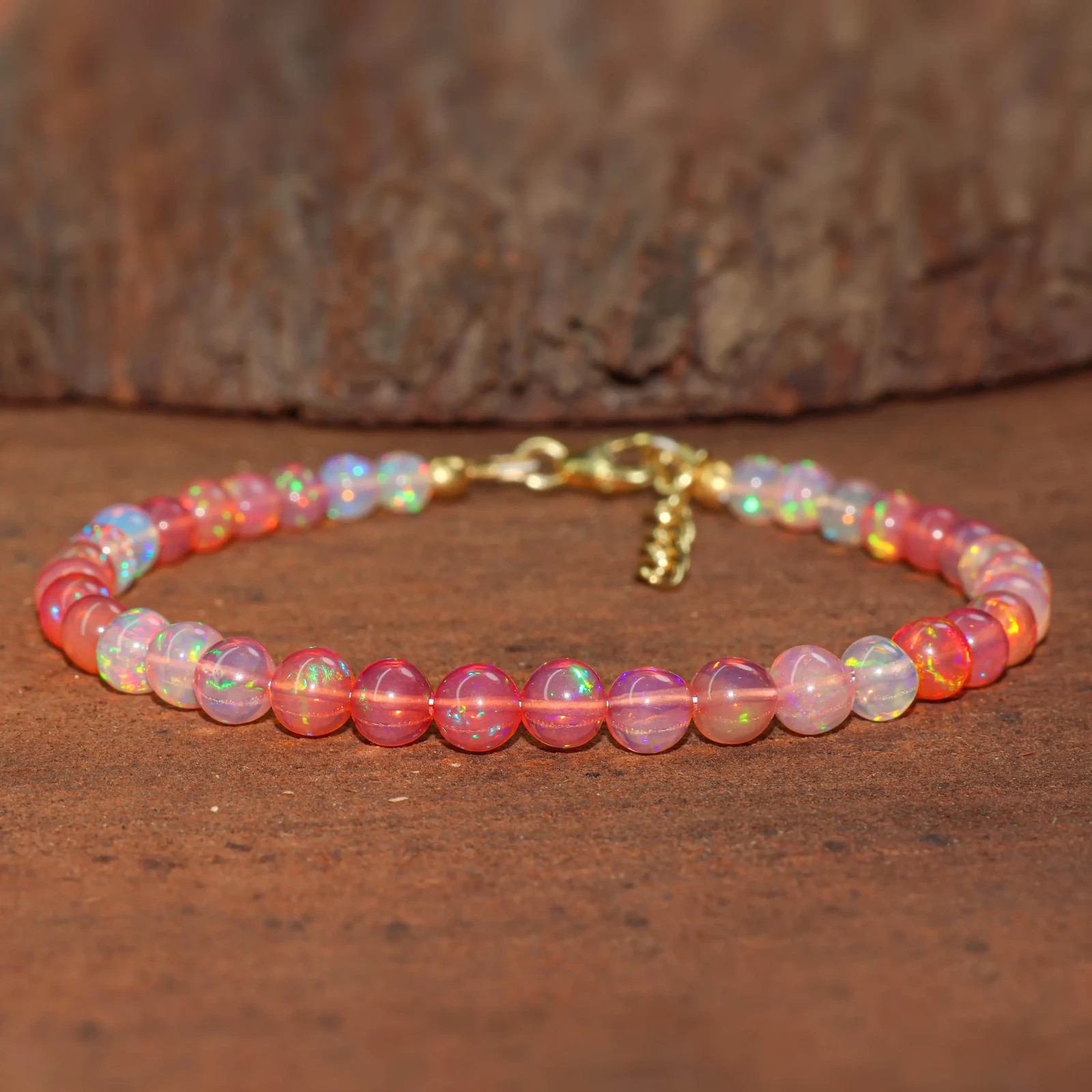 Ethiopian Opal Beaded Bracelet: Sterling Silver, October Birthstone