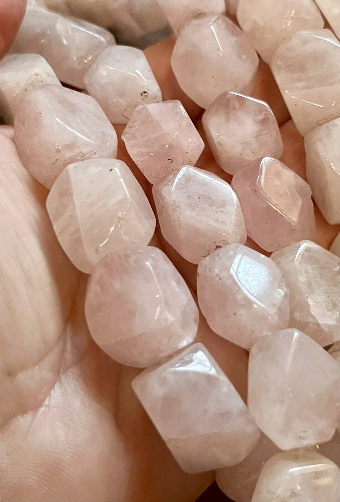 14iN Strand Old Stock Rose Quartz Faceted Nugget Beads Natural Gemstone 20mm