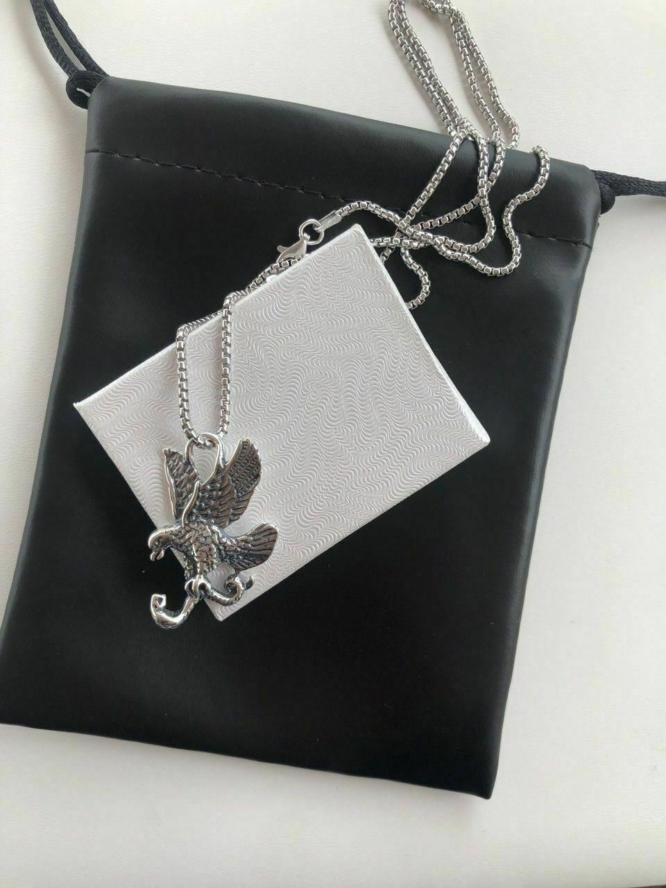 Solid 925 Sterling Silver USA American Eagle Mens Pendant