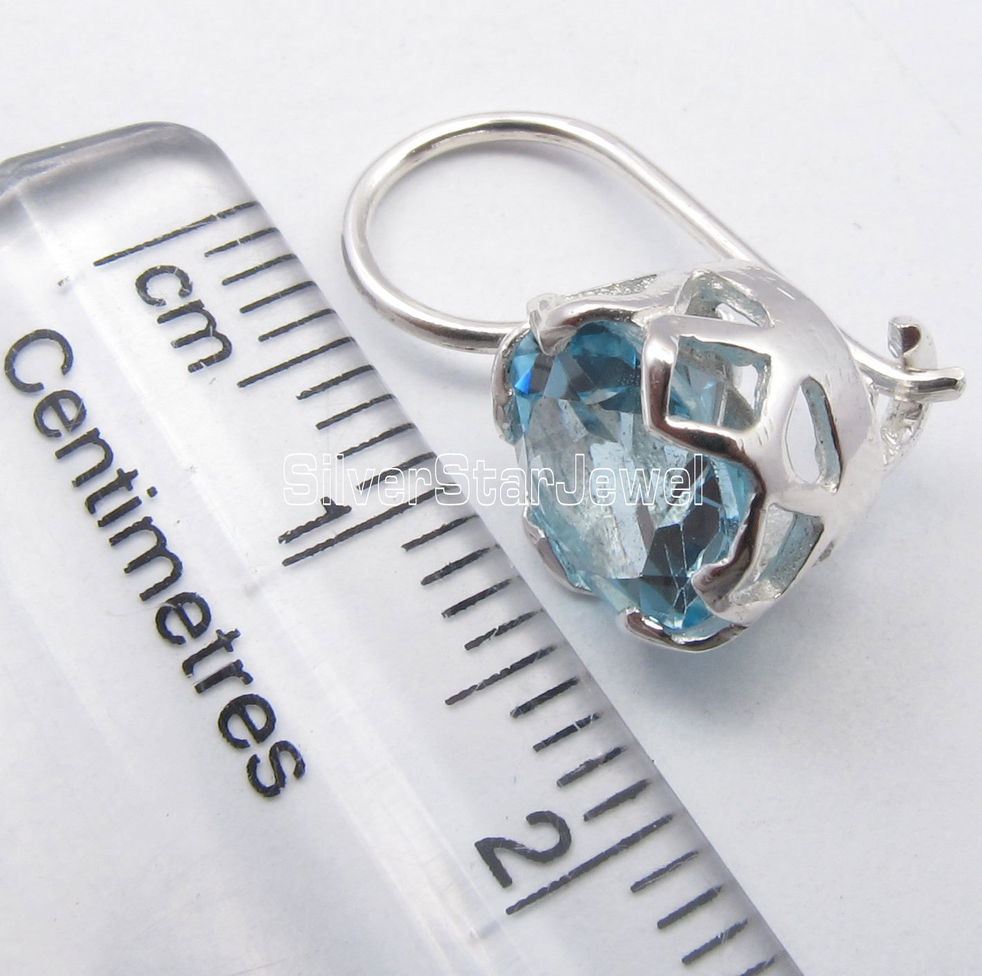 DISCOUNT WHOLESALE 925 Solid Silver BLUE TOPAZ Nice CAGE Setting Earrings 0.7″