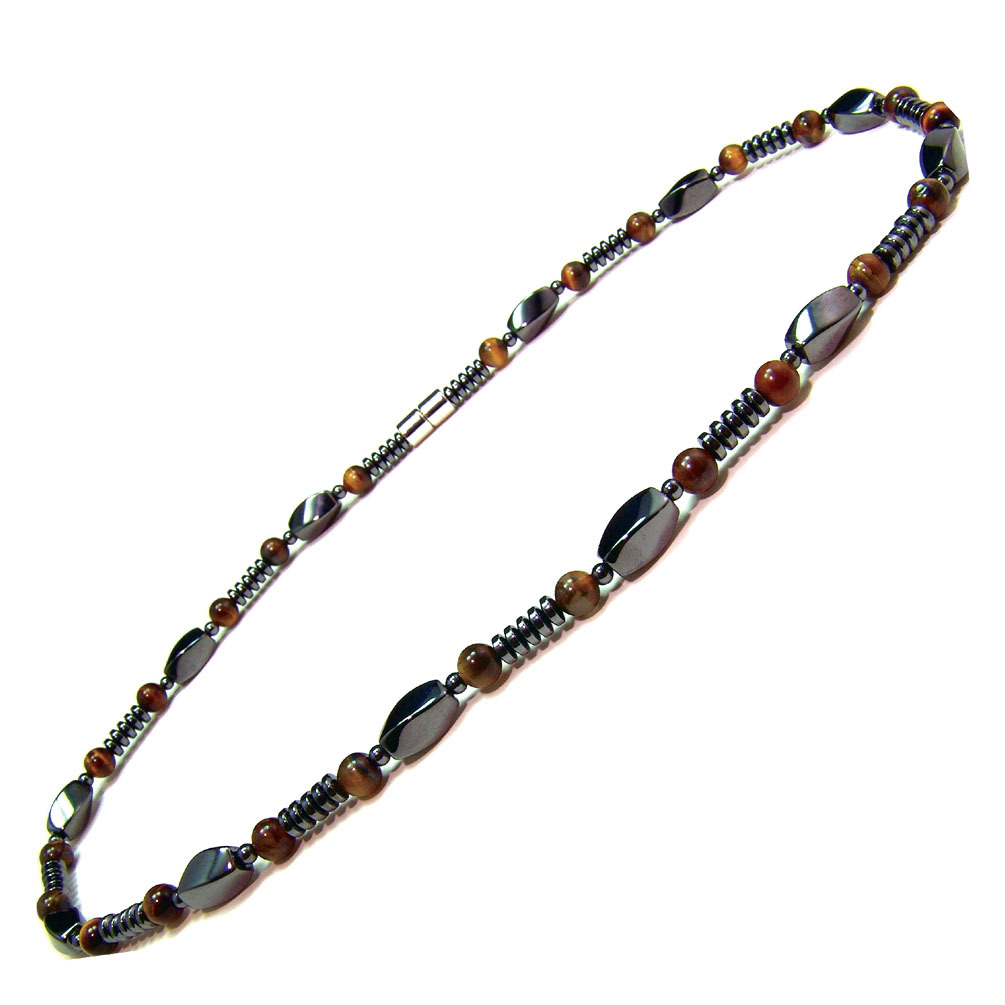 Accents Kingdom Men’s Magnetic Hematite Tiger’s Eye Bead Necklace