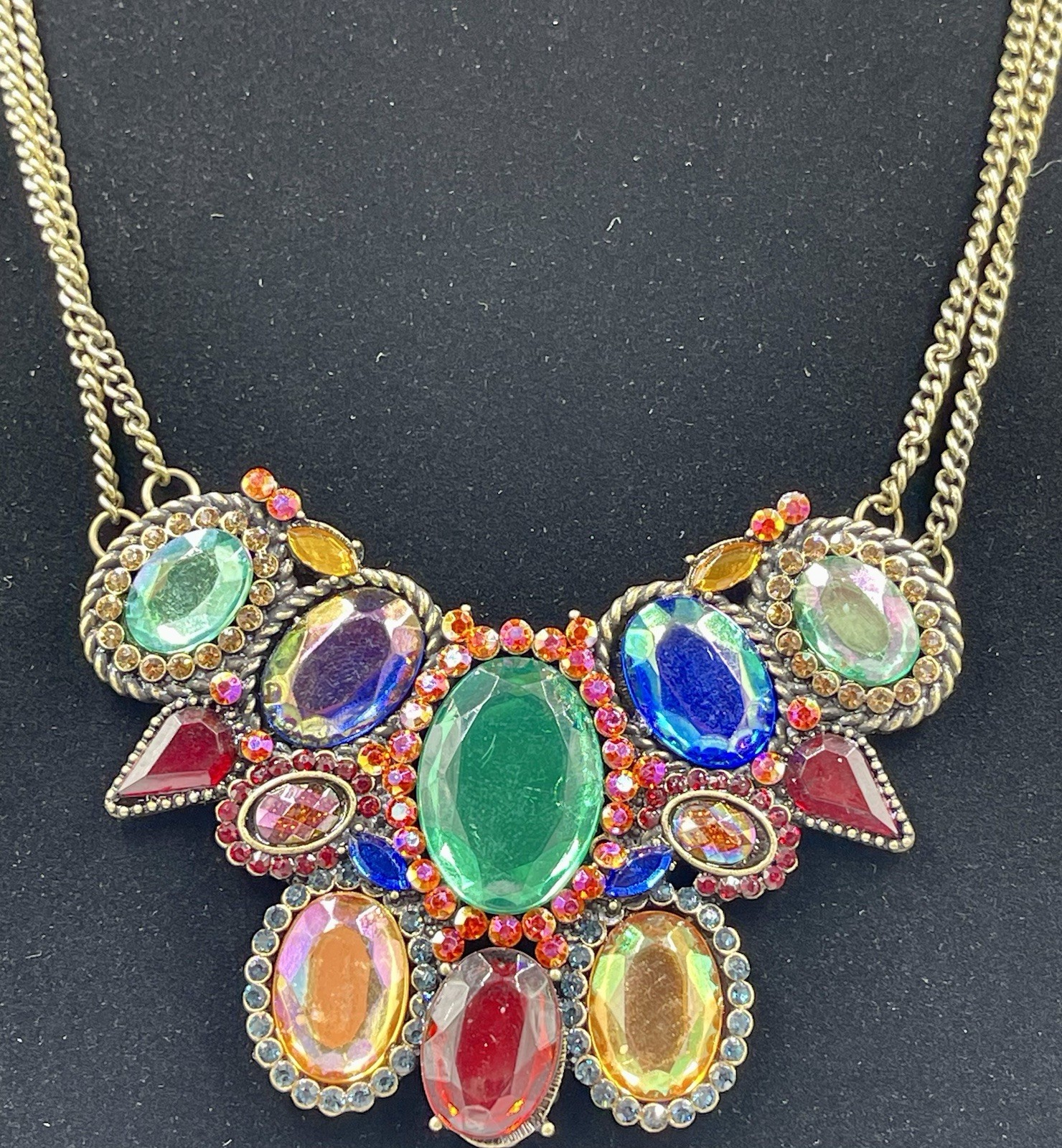 Multi-Color Faceted Rhinestone Statement Necklace & Matching Earring Set FJ-28