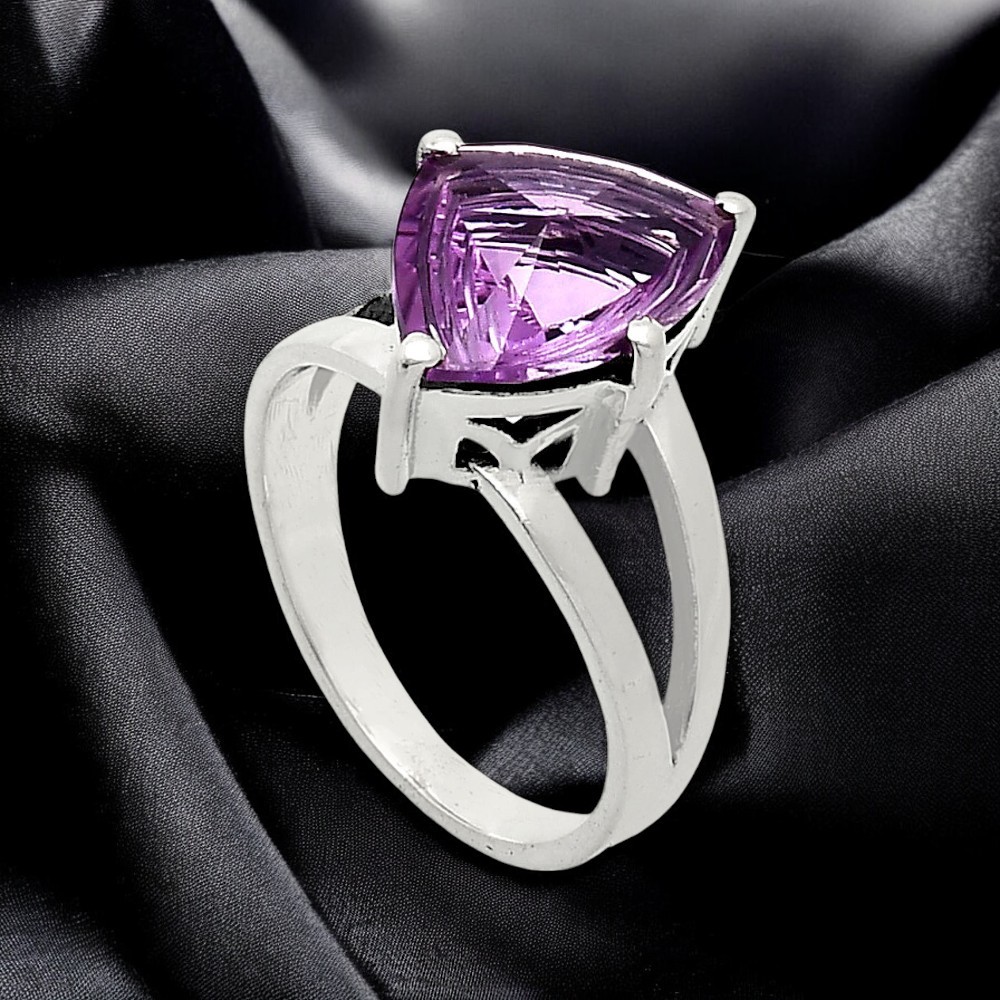 Fancy Cut Natural Amethyst – Brazil 925 Sterling Silver Ring s.8 Jewelry R-1019