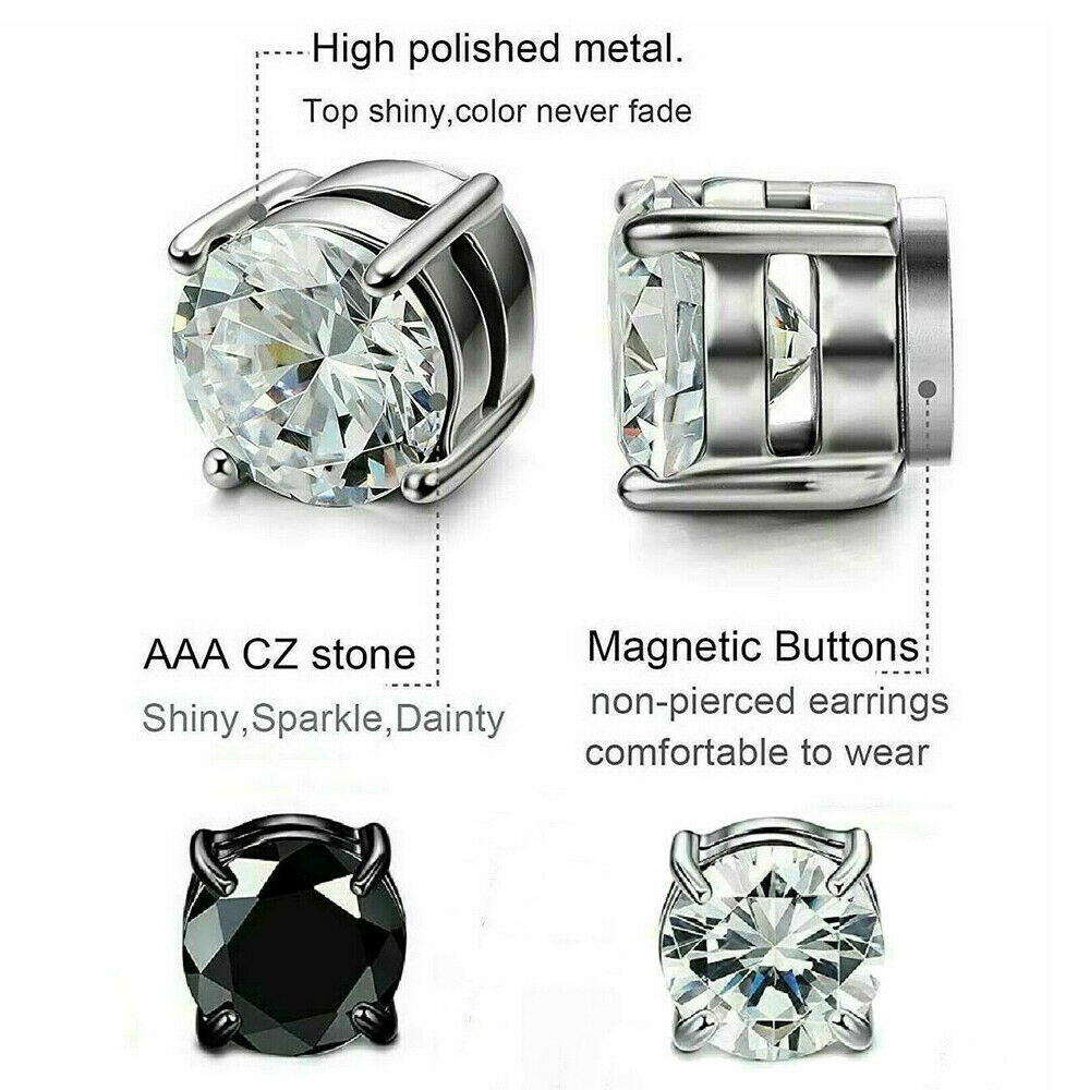 Titanium Steel Magnetic Stud Earrings 6MM/8MM For Women Men Non-Piercing Clip On
