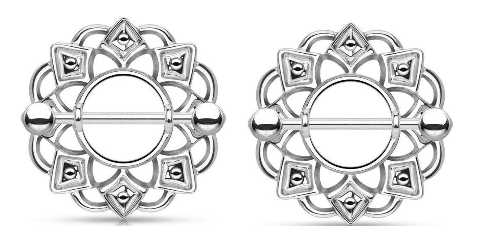 Nipple Rings Tribal Shield 316L Surgical Steel Barbell Sold as a pair