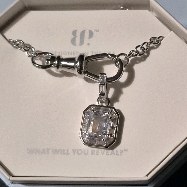 Rhodium Plated Cubic Zirconia Rectangle Pendant Necklace 18″+2.5″ NK66969