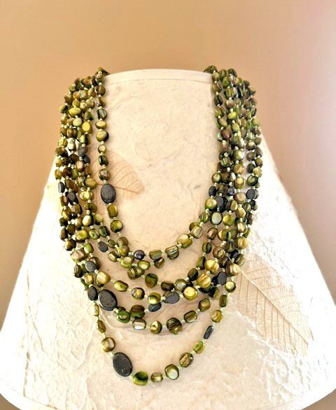 SILPADA N1814 8 Strand Green MOP Knotted Silk Necklace