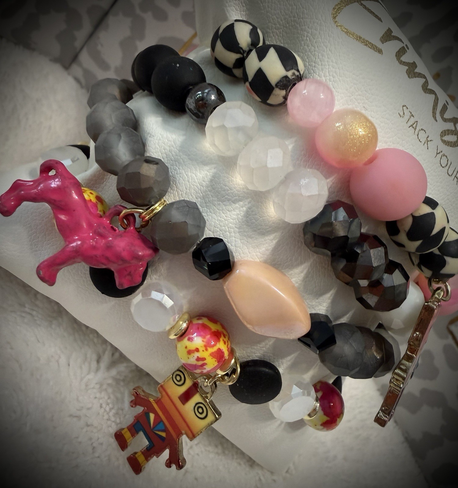 NEW! ERIMISH BRACELETS 4 pc stack – Hot Pink, Green & Gold Halloween Skulls