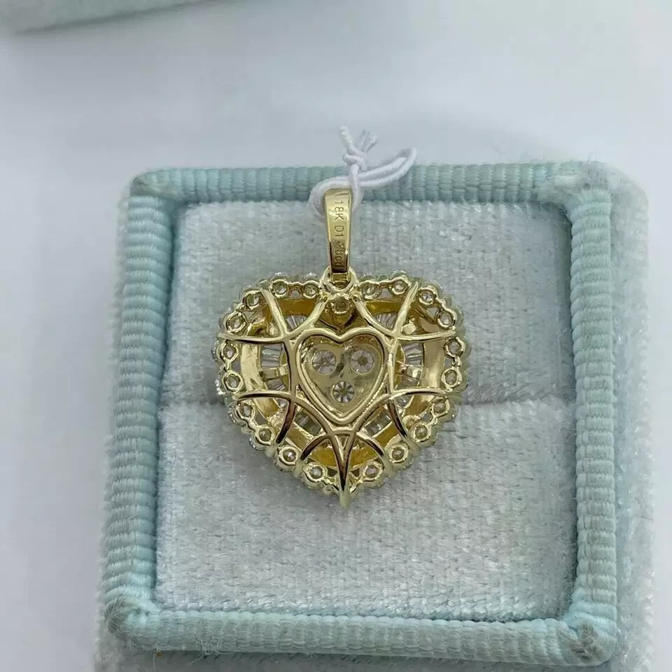 2Ct Round Cut VVS1/D Diamond Heart Pendant 14K Yellow Gold Finish 18″ Free Chain