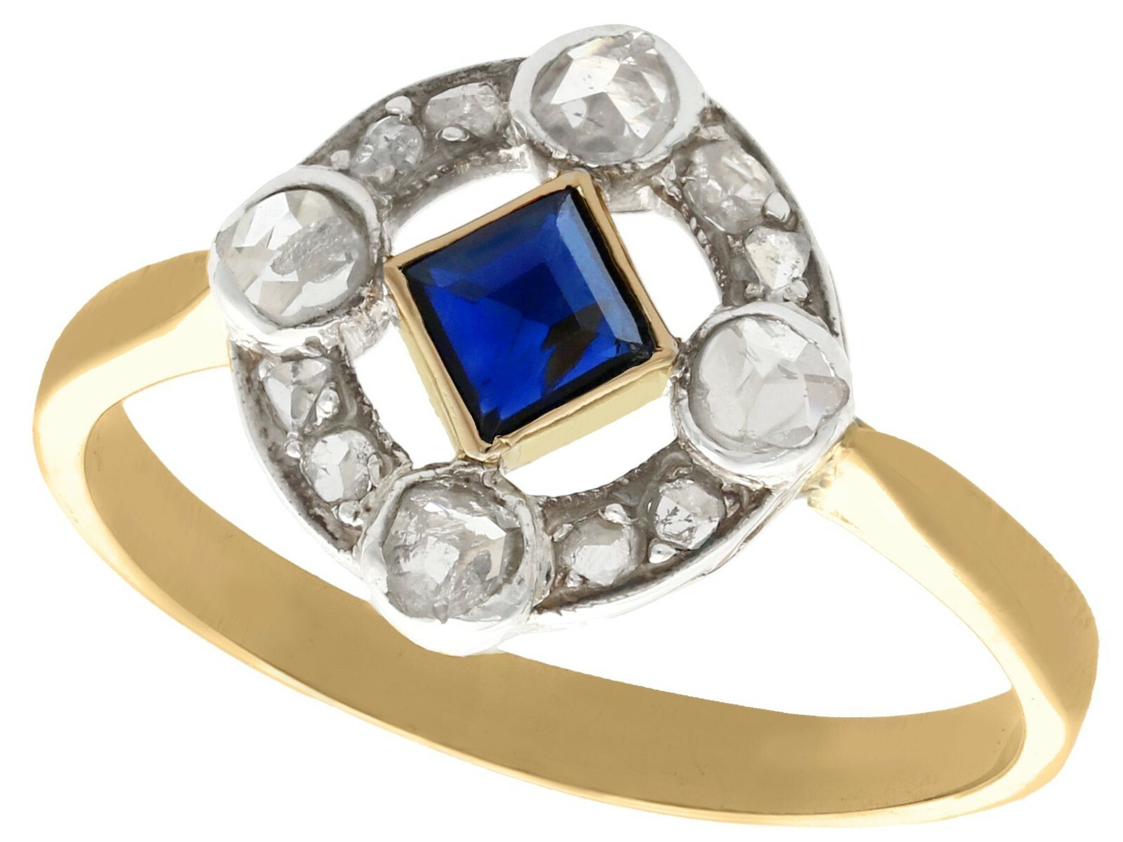 Antique 0.20Ct Sapphire and 0.32Ct Diamond, 18k Yellow Gold Dress Ring