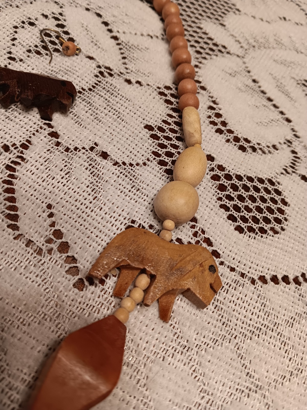 Tribal Necklace And Earring Set Animals, Chunky, Wooden, Bohemian