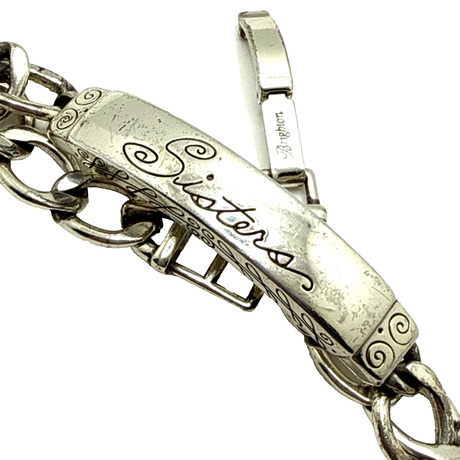 Brighton Sisters ID Bracelet Silver Plated Retired 7″ Heart Scroll Signed
