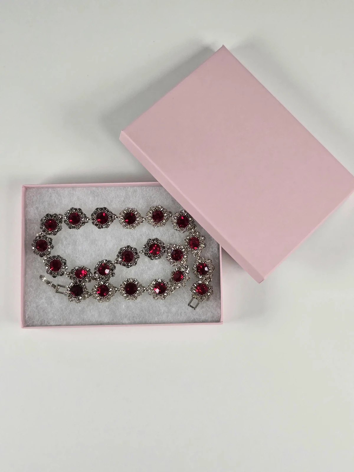 Simulated Red Statement Choker, Rhinestone Silver Tone Necklace