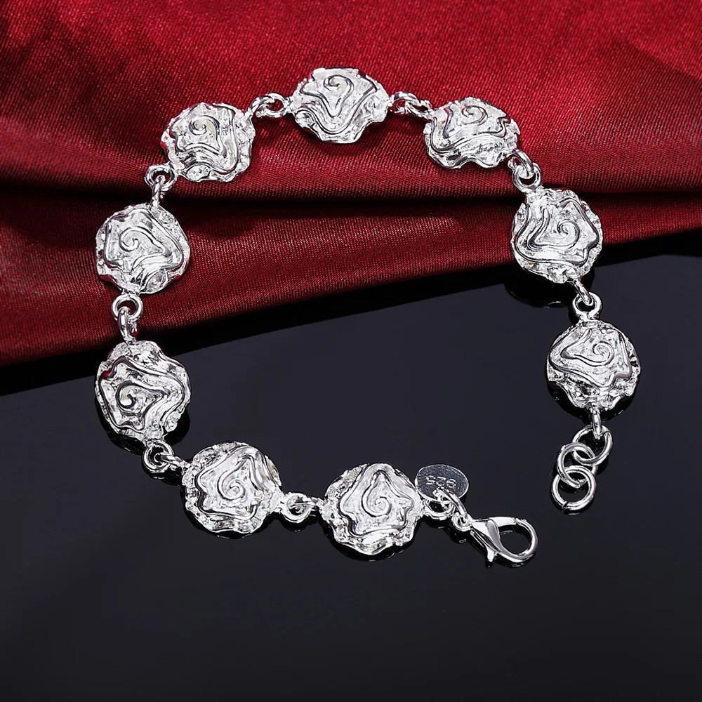 925 Sterling Silver Charm Glossy Bead Bangle Women’s Fashion Bracelet Jewelry
